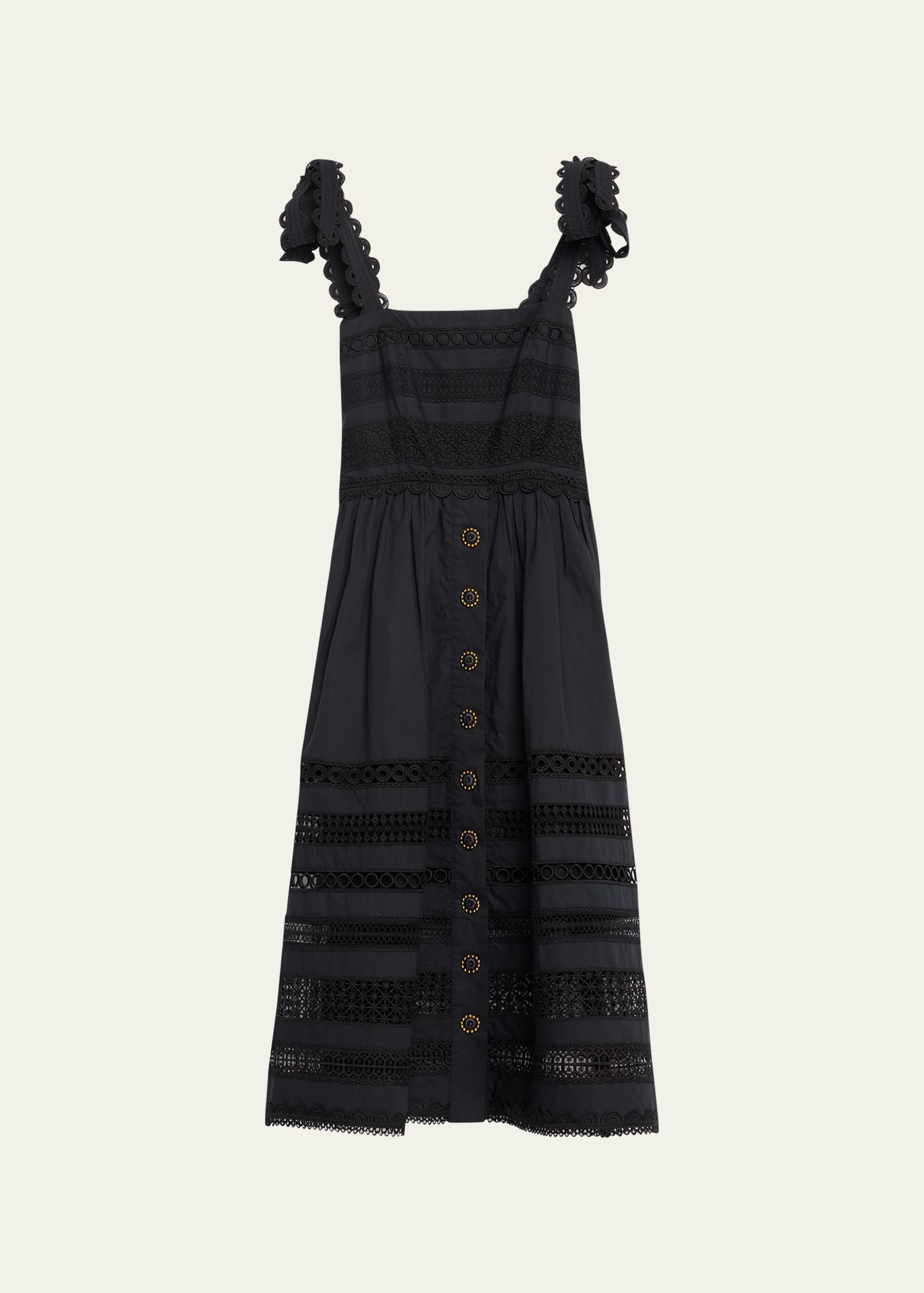 Cara Cara Nidhi Tie-shoulder Poplin Lace Midi Dress In Black