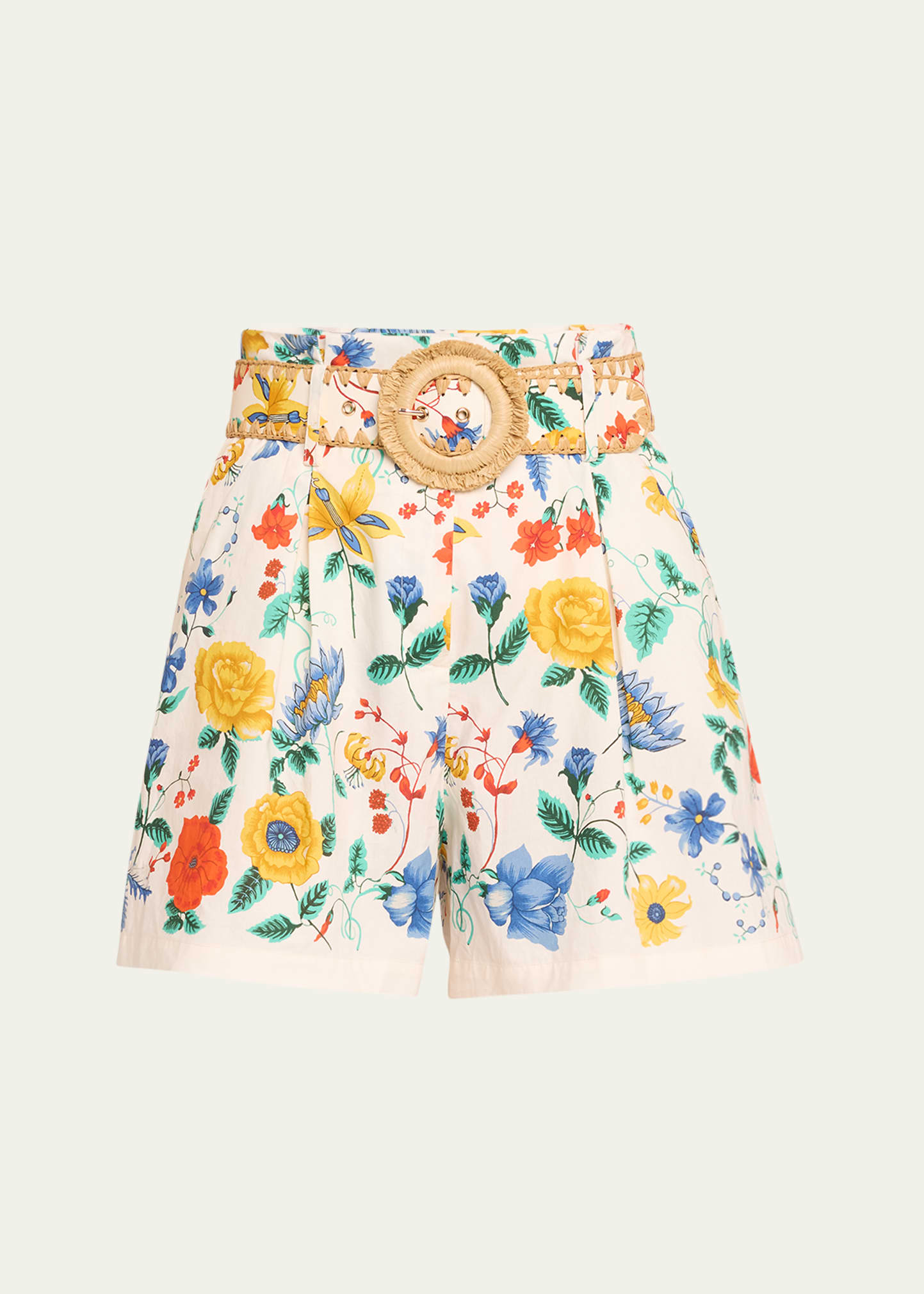 Shop Cara Cara Palmer Floral Cotton Belted Shorts In Flora Scarf Turtl