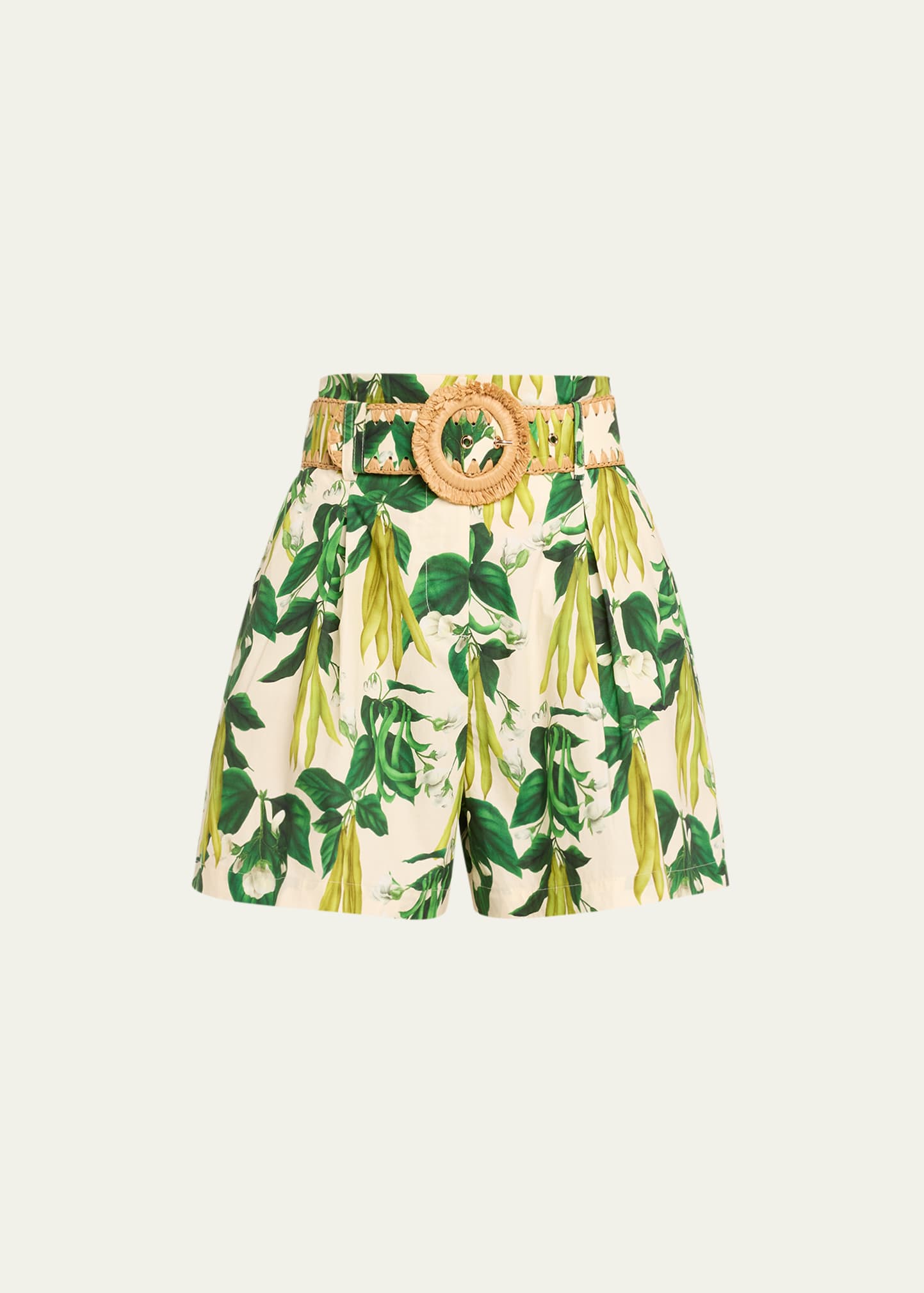 Cara Cara Palmer Floral Cotton Belted Shorts In Sweet Pea Egret