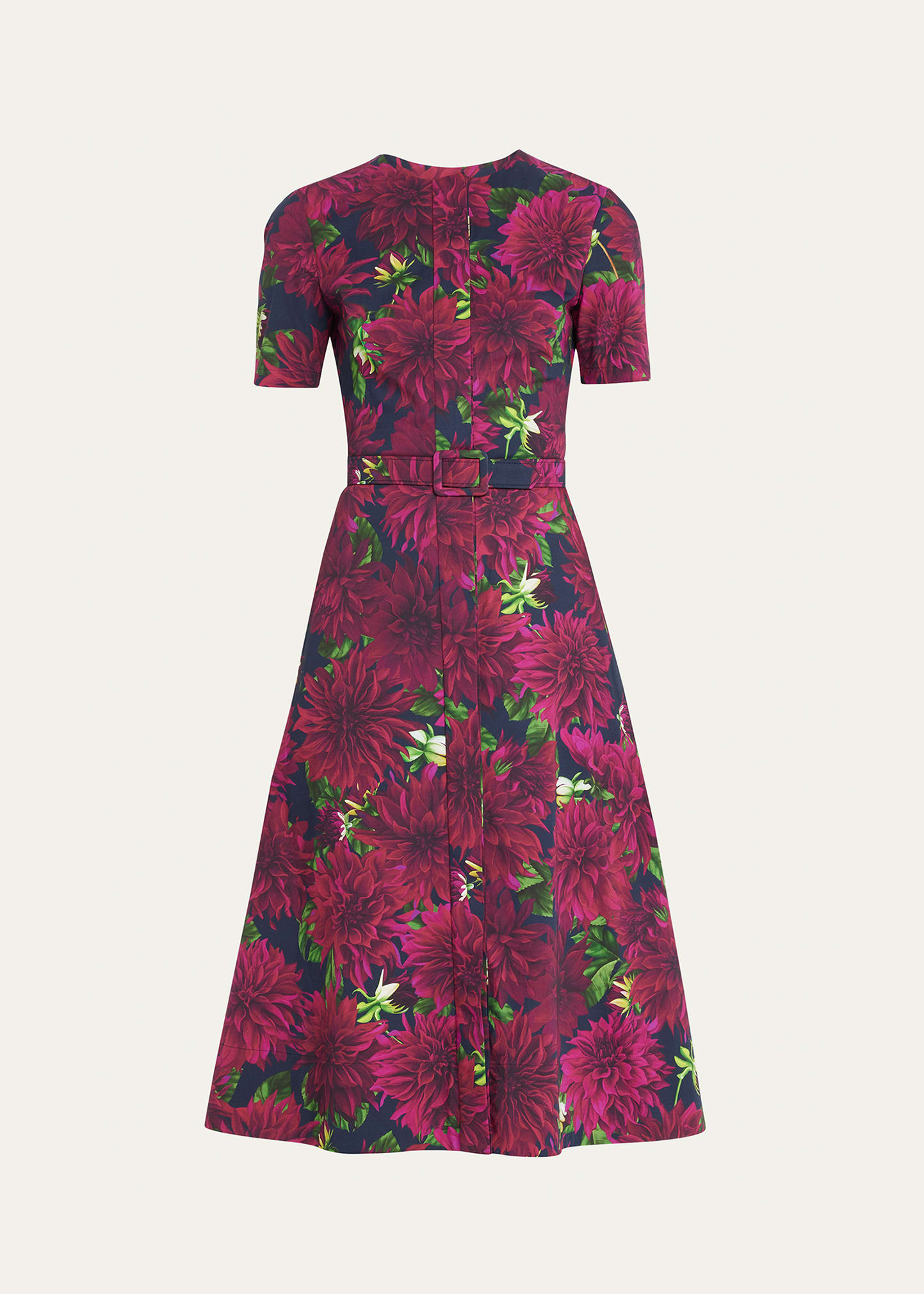 Oscar De La Renta Dahlia Belted Poplin Midi Dress In Burgundynavy