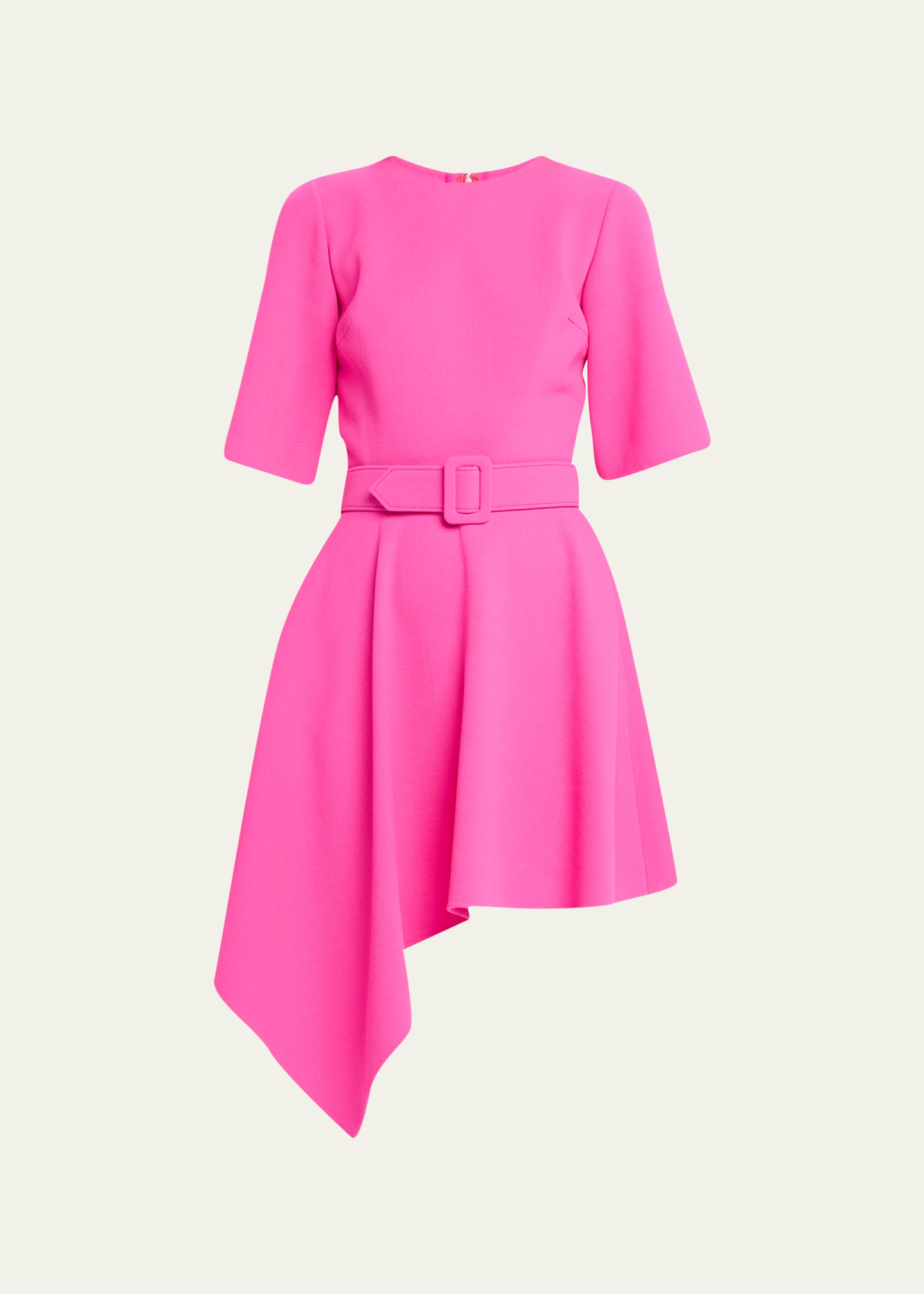 Oscar De La Renta Belted Asymmetric Mini Dress In Fuschia