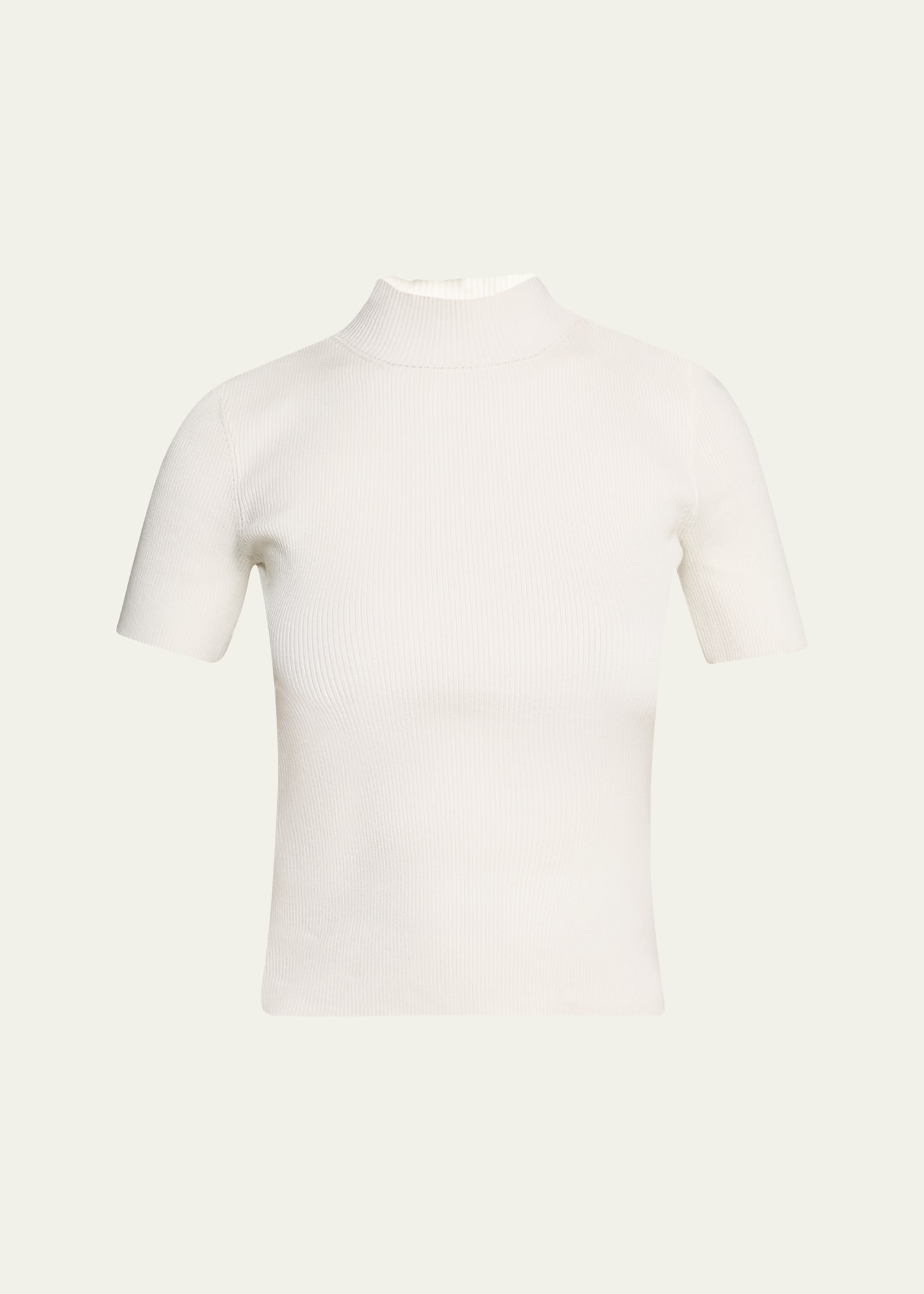 Oscar De La Renta Short-sleeve Mock-neck Ribbed Sweater In White