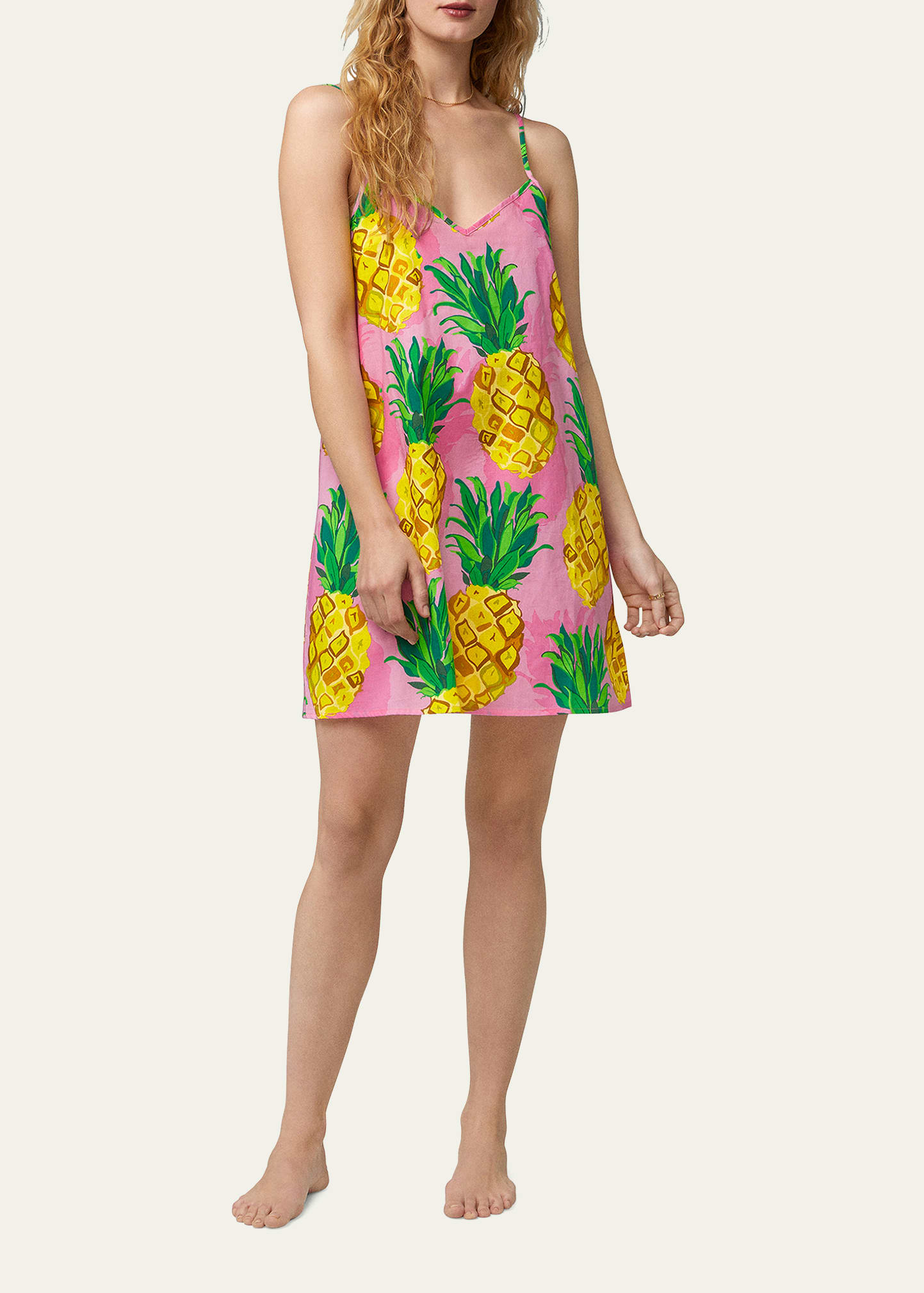 Shop Trina Turk X Bedhead Pajamas Pineapple-print V-neck Poplin Chemise