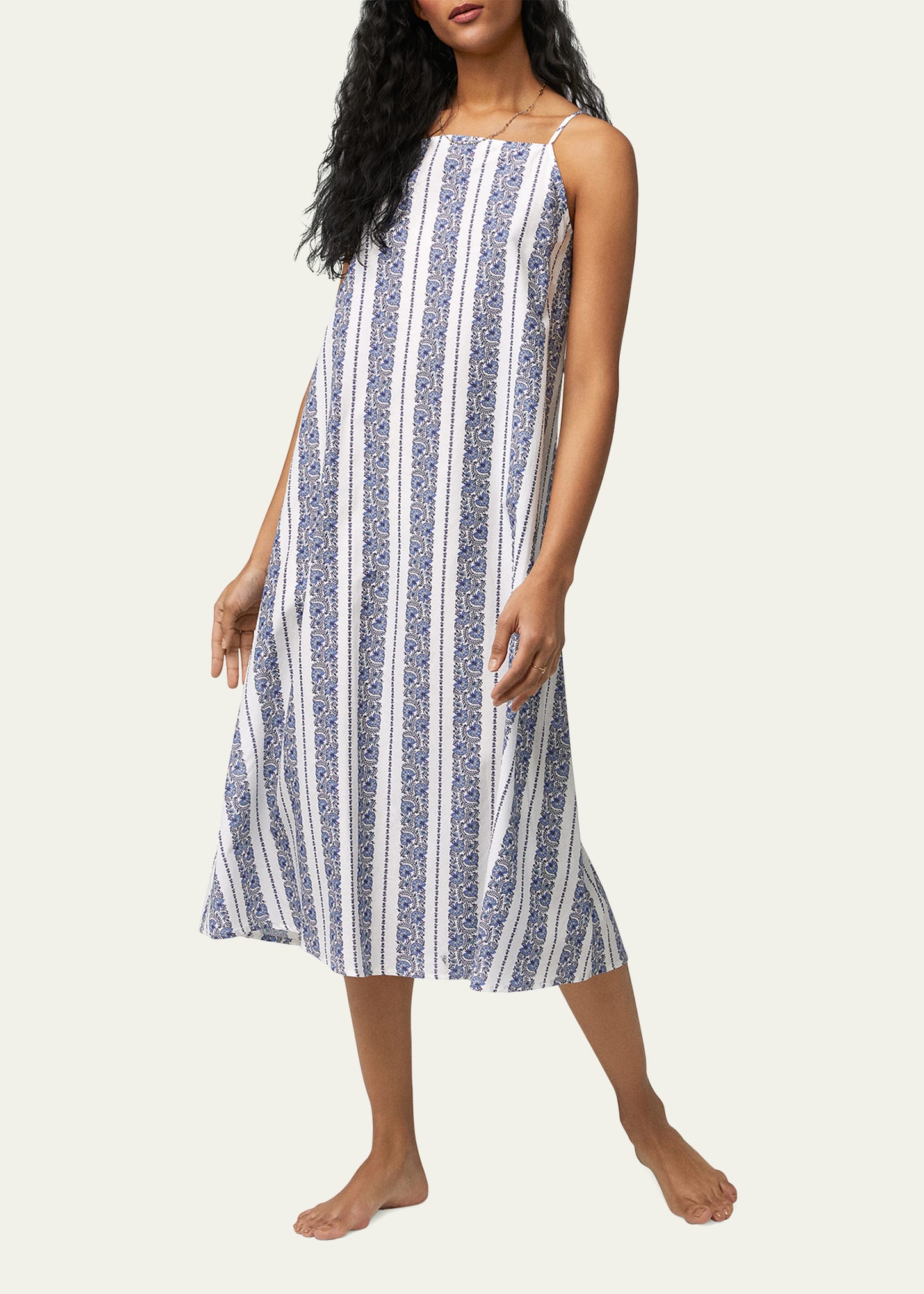 Bedhead Pajamas Floral-print Square-neck Trapeze Midi Dress In Provencal Stripe