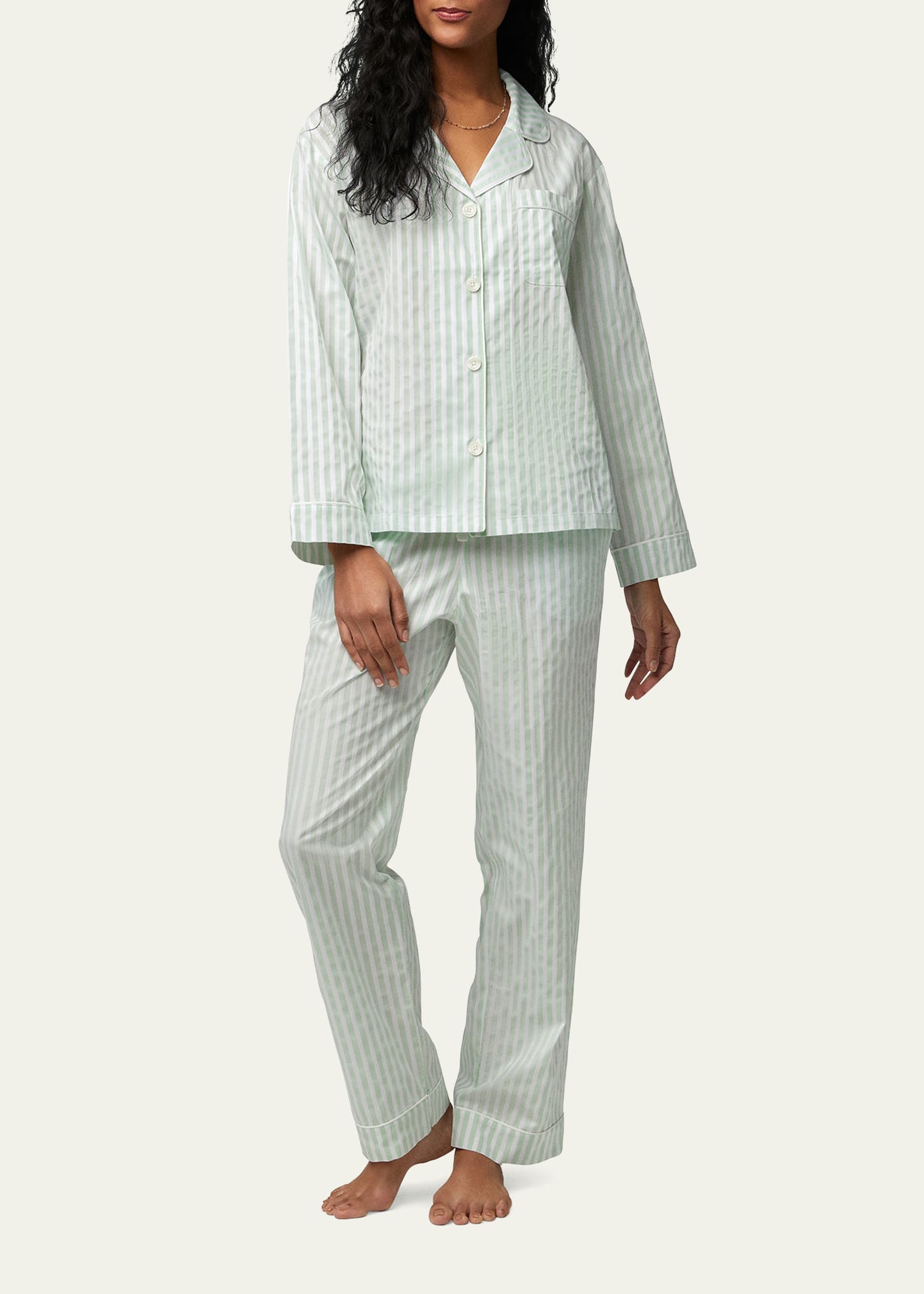 Shop Bedhead Pajamas Striped Puckered Organic Cotton Pajama Set In Mint 3d Stripe