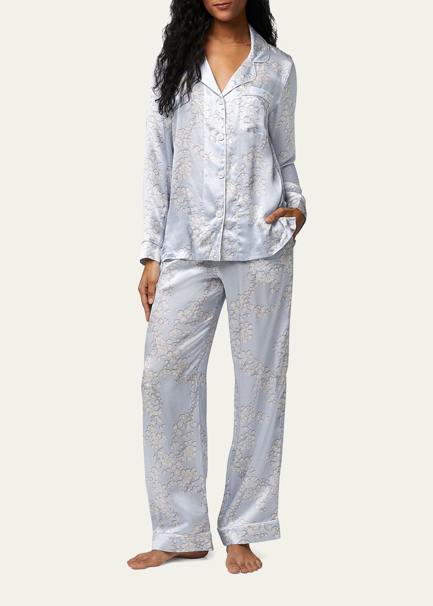 Floral-Print Silk Pajama Set