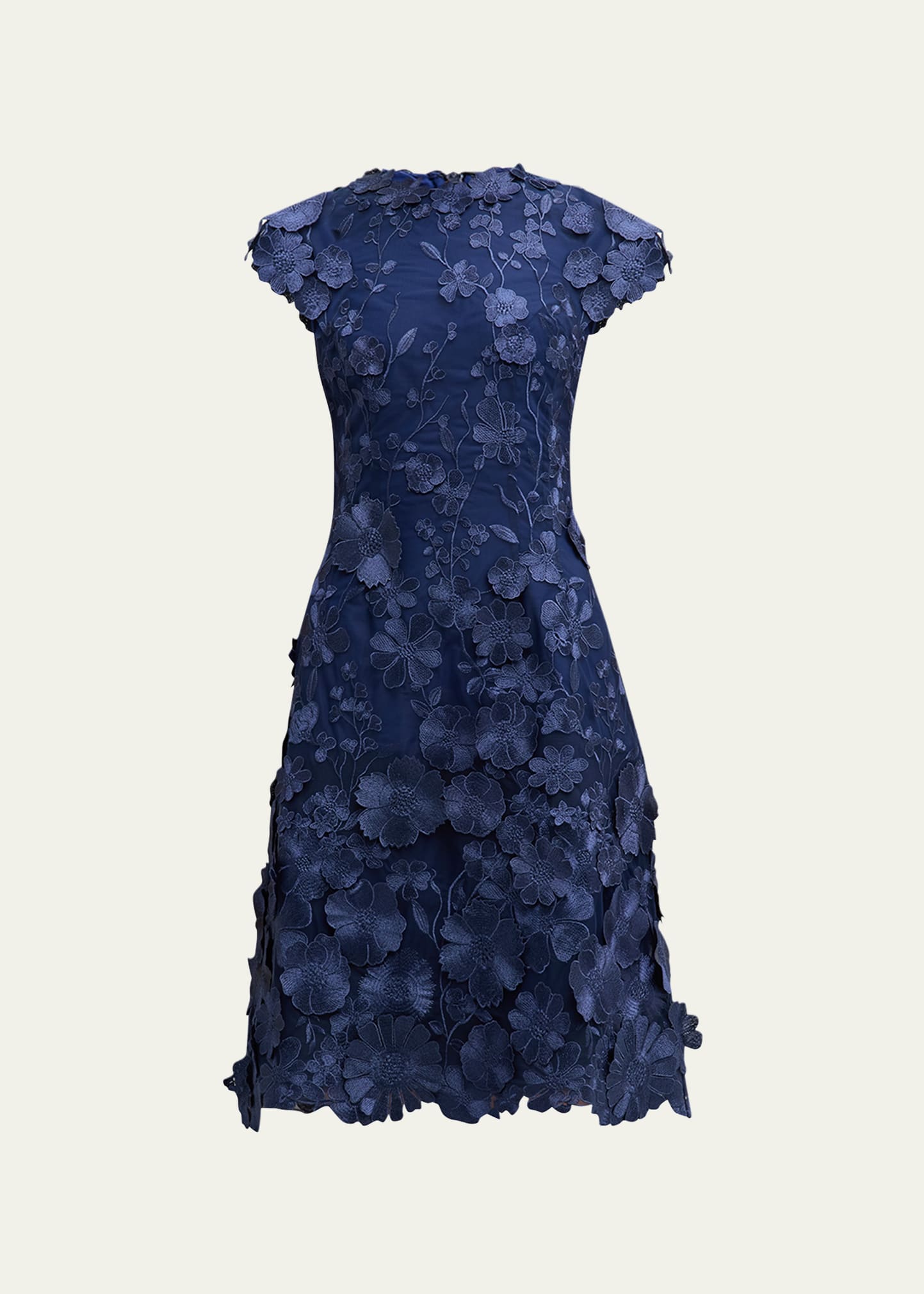 3D Floral Applique Lace Knee-Length Dress