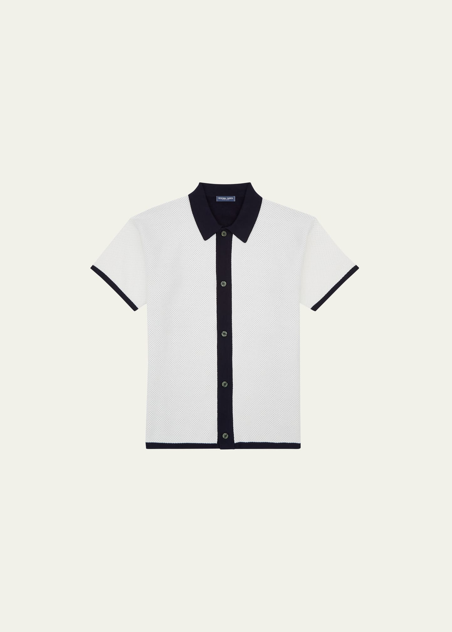 Frescobol Carioca Men's Bicolor Mesh Button-down Shirt In Cotton White/navy