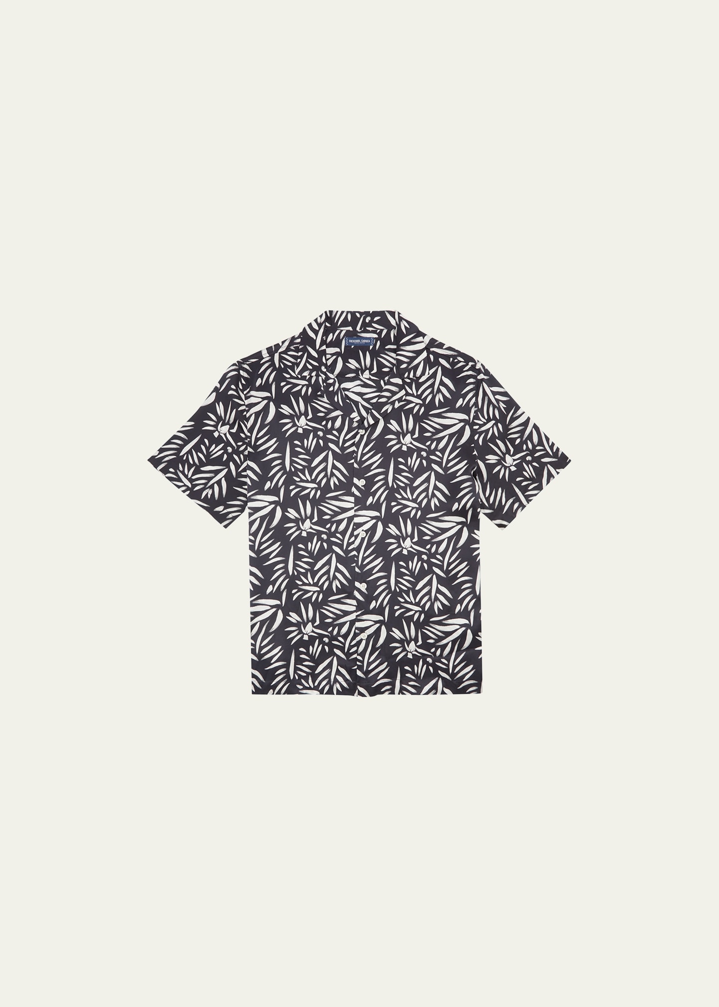 Shop Frescobol Carioca Men's Silk Leaf-print Camp Shirt In Black Cotton/whit