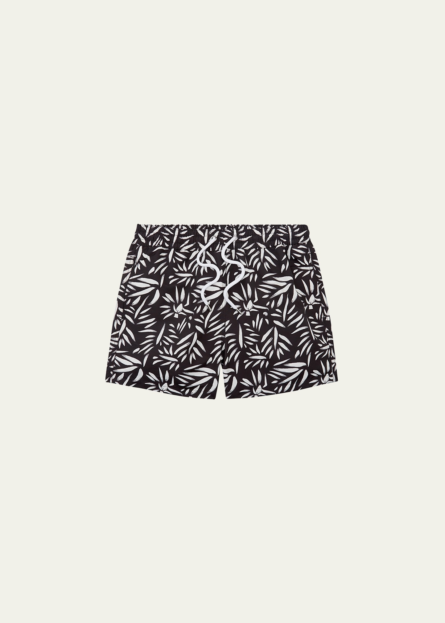 Shop Frescobol Carioca Men's Leaf-print Sport Swim Shorts In Black Cotton/whit