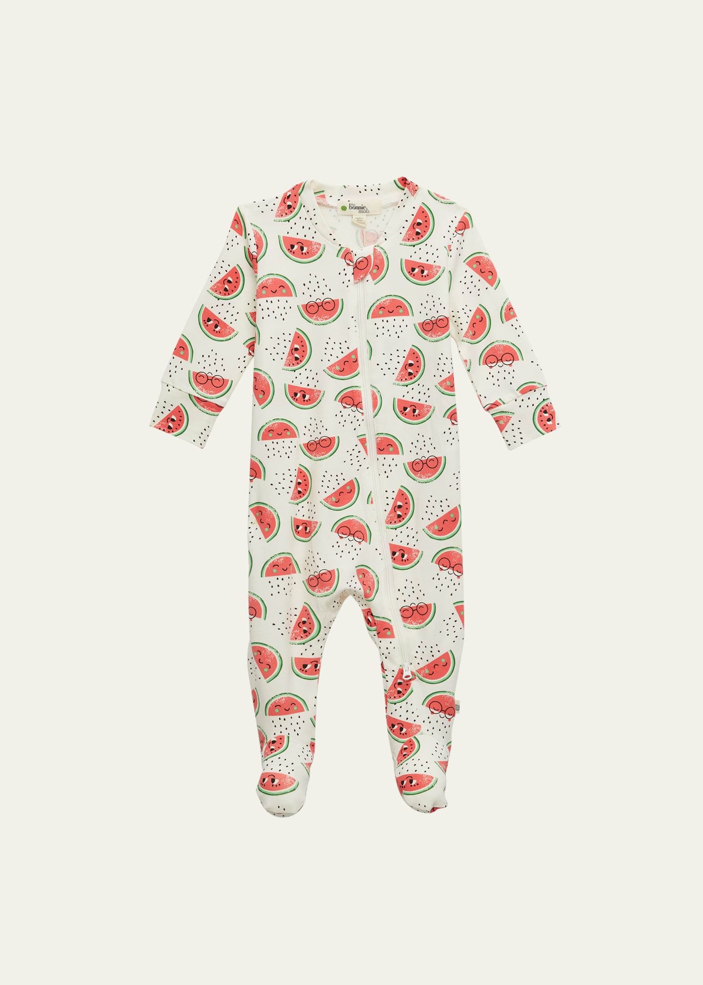Bonniemob Kid's Zip-front Footie Pajamas In Watermelon