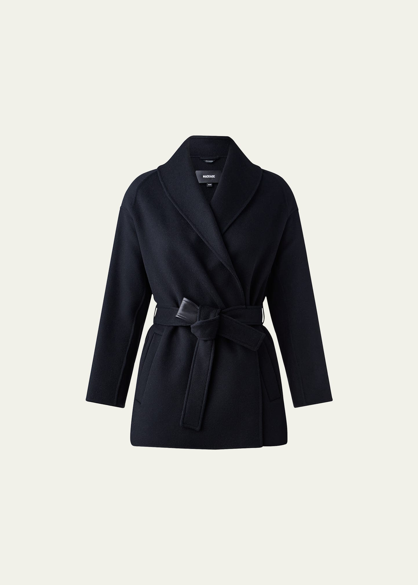 MACKAGE TYRA DOUBLE-FACE WOOL WRAP COAT WITH TIE BELT