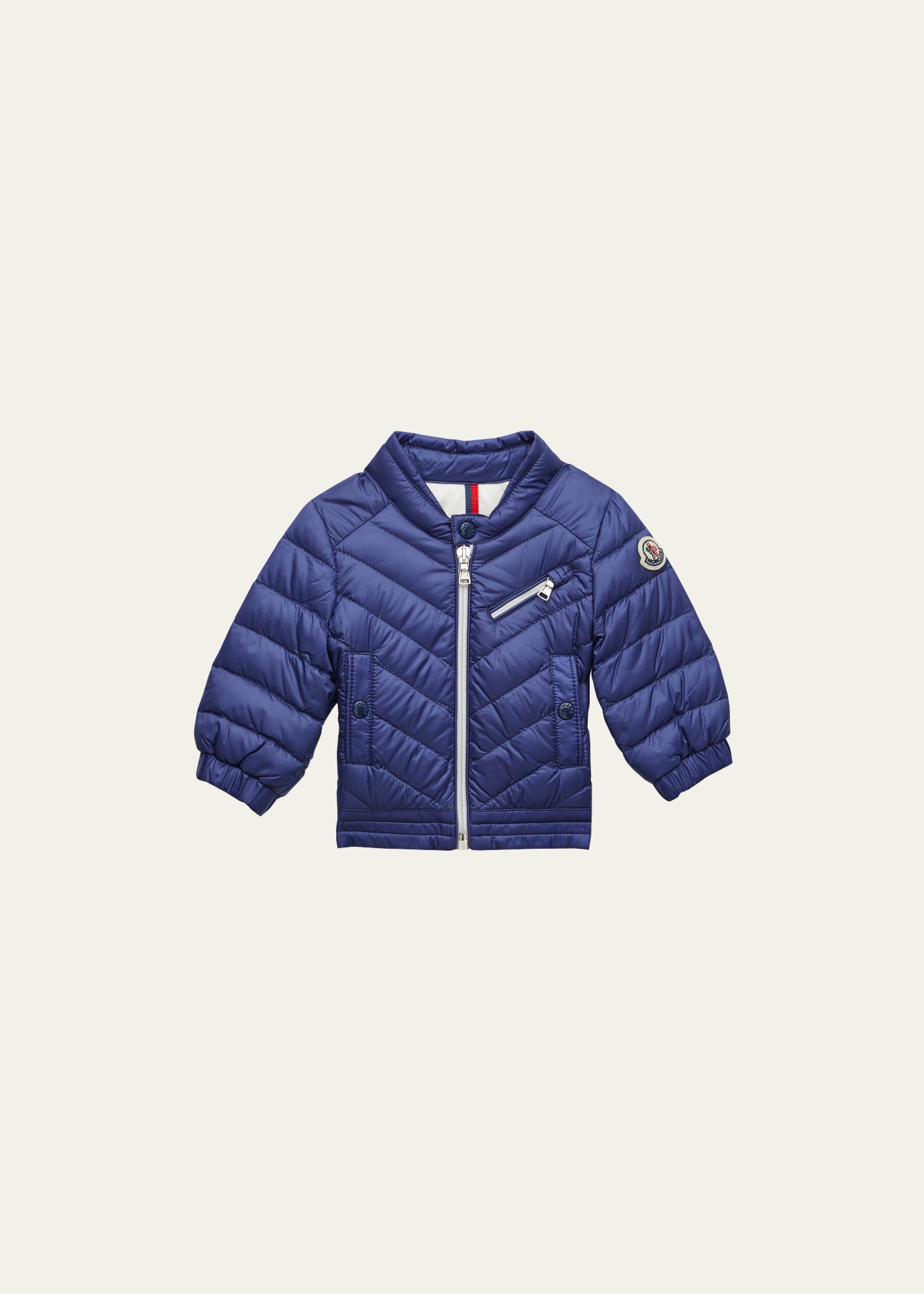 Shop Moncler Boy's Aizo Quilted Biker Jacket In Blue