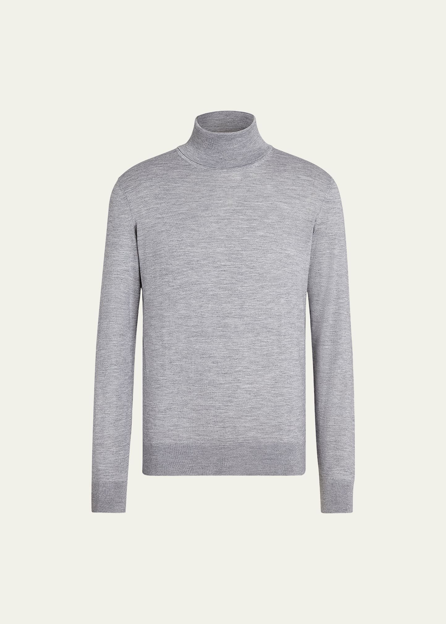 Zegna Men's Cashmere-silk Casheta Light Turtleneck Sweater In Light Grey Solid