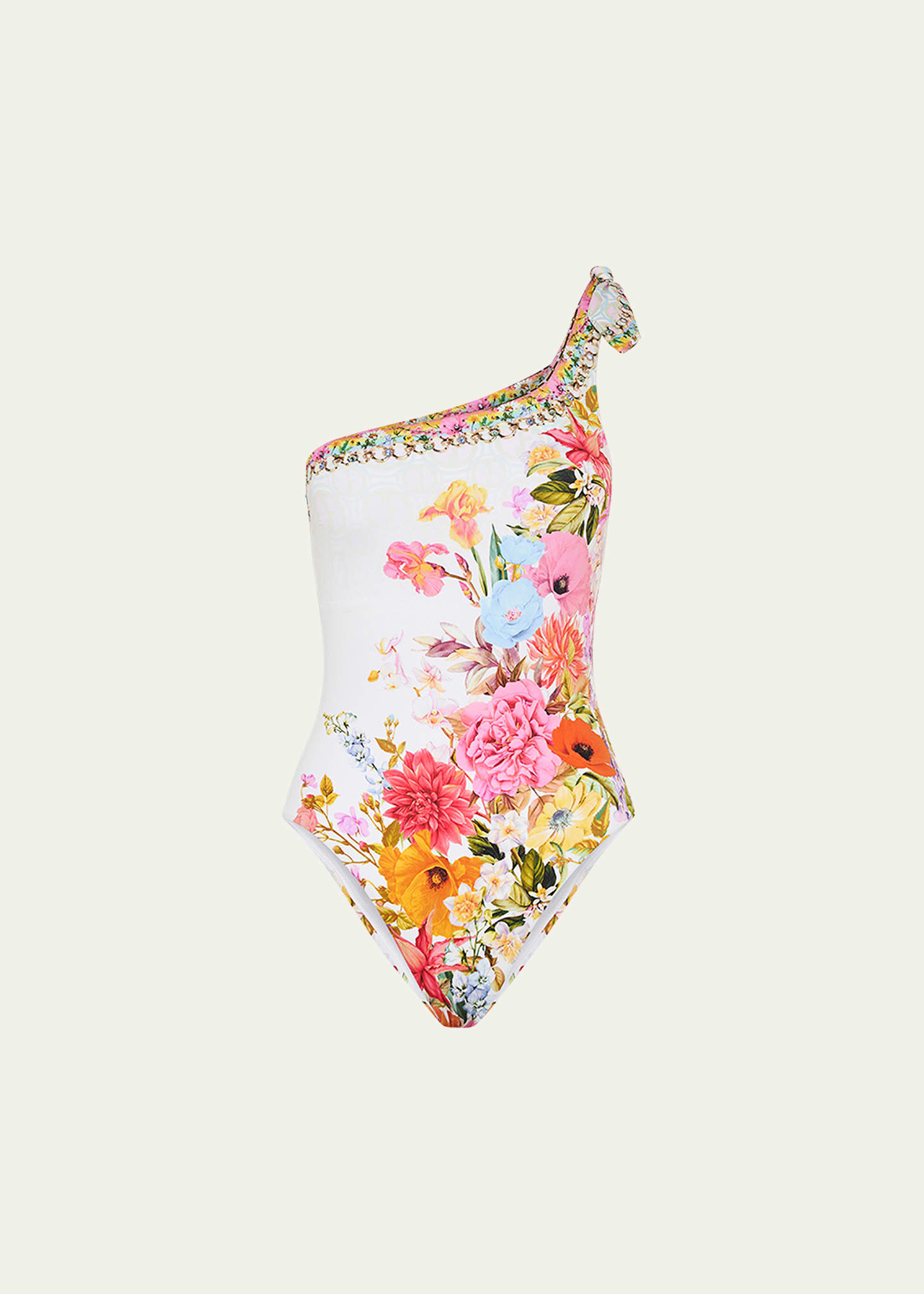 Hand-Embellished One-Shoulder One-Piece Swimsuit