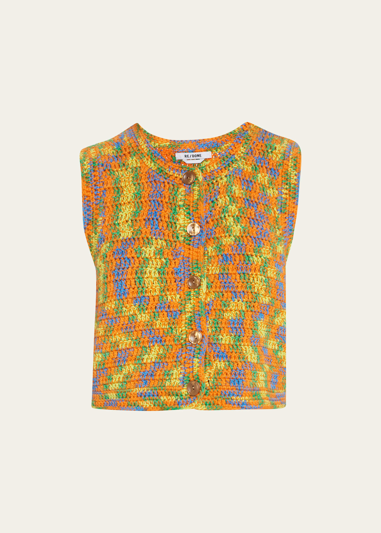 Re/done 90s Ribbed Cotton Vest In Mltspcedye
