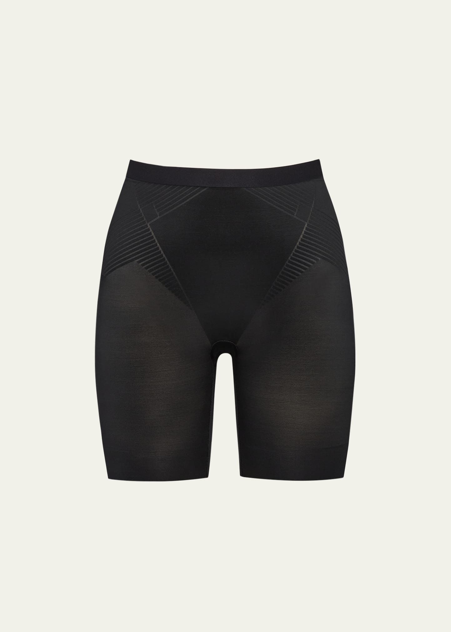 Shop Spanx High-rise Mid-thigh Shaping Shorts In Very Black