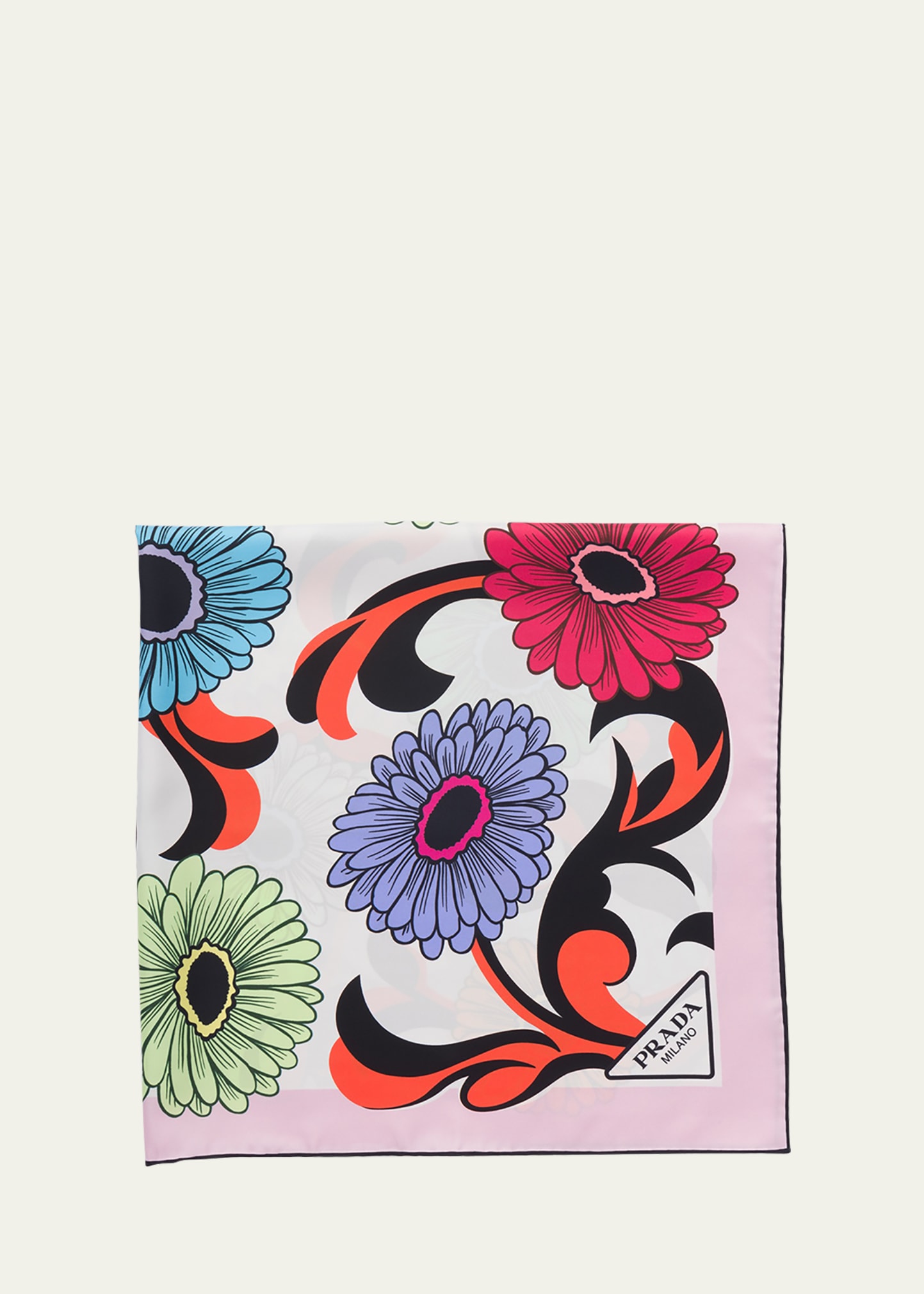 Prada Pop-retro Floral-printed Silk Scarf In F0009 Bianco