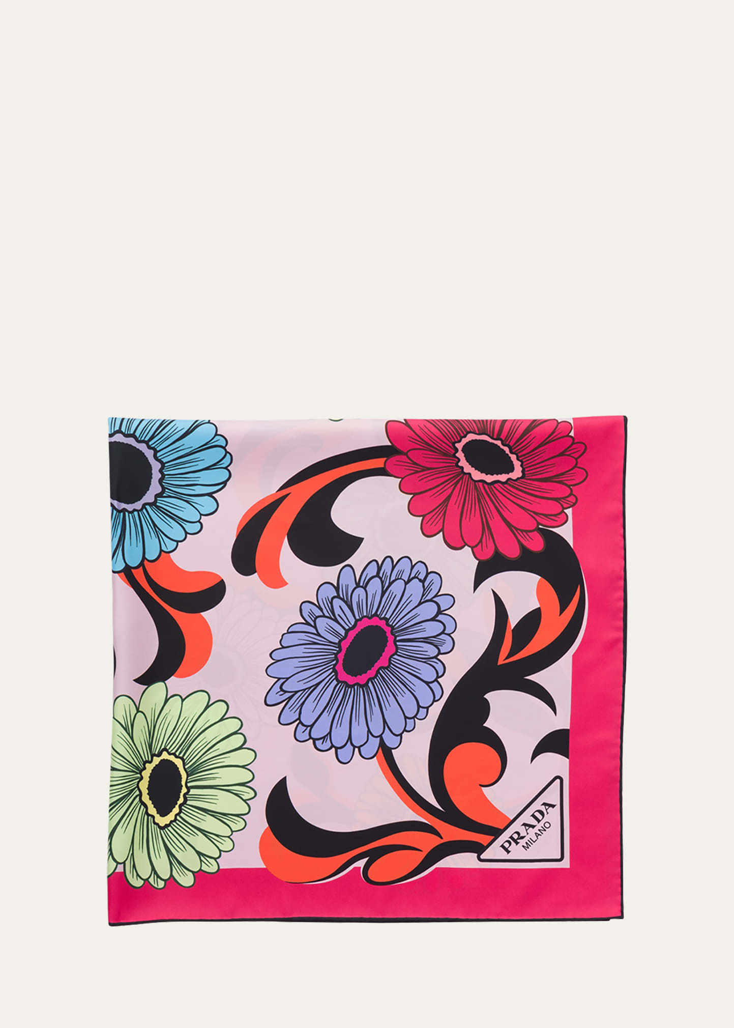 Prada Pop-retro Floral-printed Silk Scarf In F0e18 Alabastro