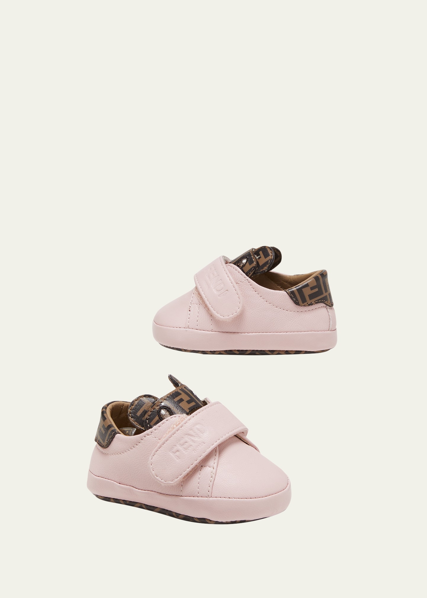 Fendi Kid's Baby Velcro Txt Logo Crib Shoe W Ff Detail In F0c19 Pink