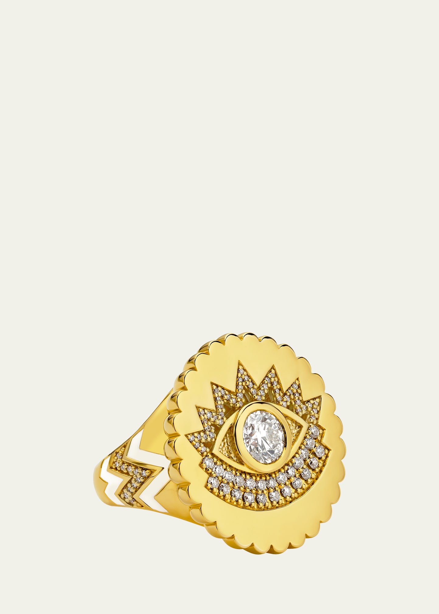 Buddha Mama 20k Scalloped Evil Eye Ring With Diamonds