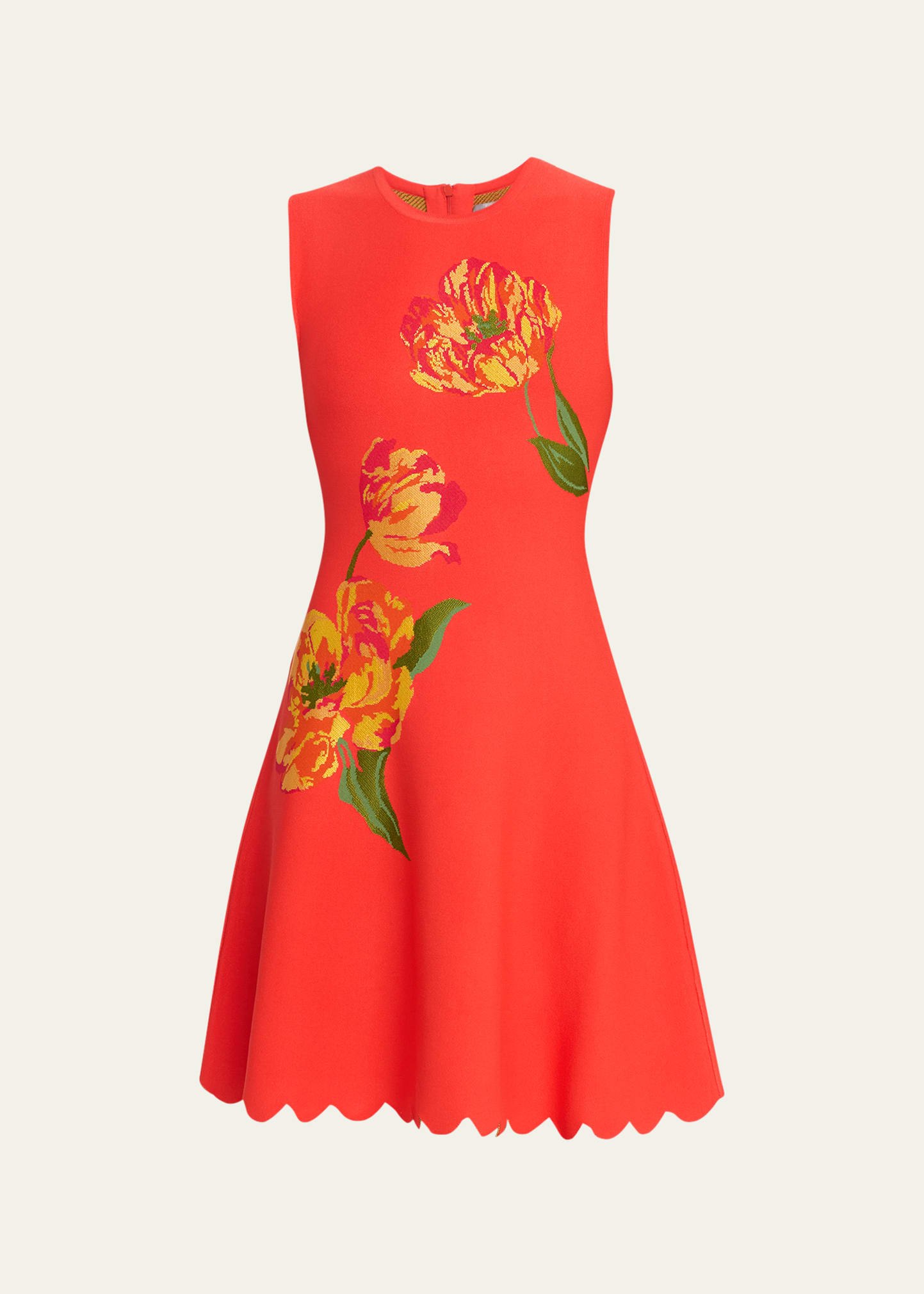 Scalloped Mini Dress with Floral Detail