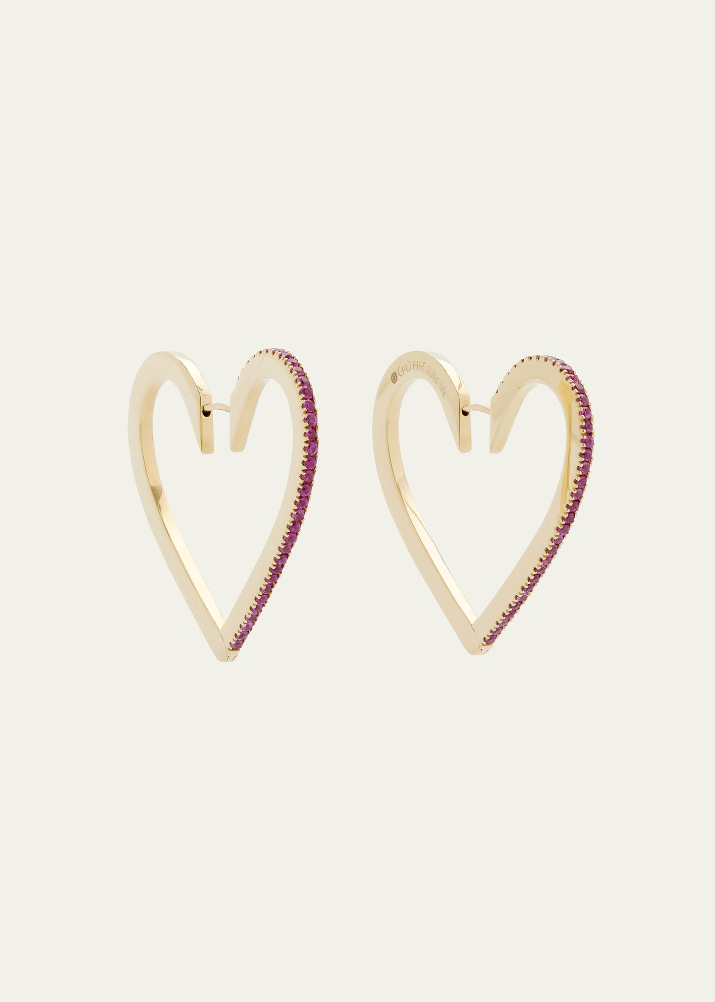 CADAR 18K Yellow Gold Large Heart Hoop Earrings with Rubies