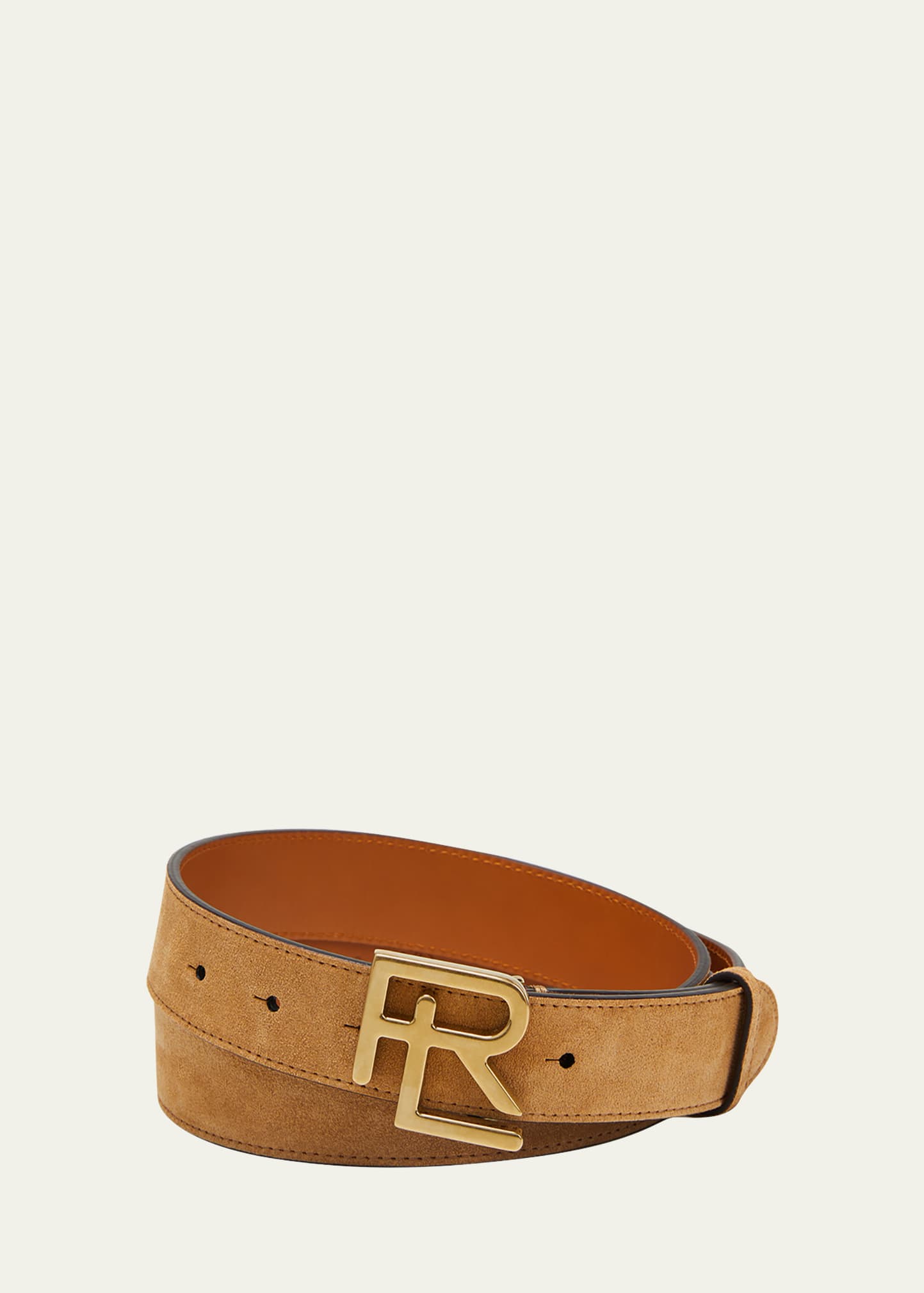Ralph Lauren Men's Stacked Rl-logo Buckle Suede Belt In Fawn