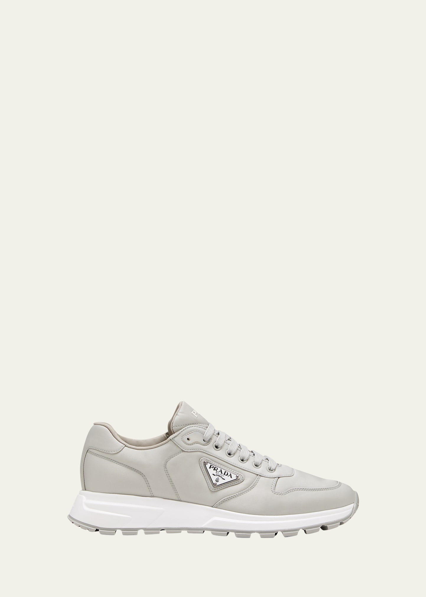 Shop Prada Men's Prax Triangle Logo Nylon Low-top Sneakers In Grey