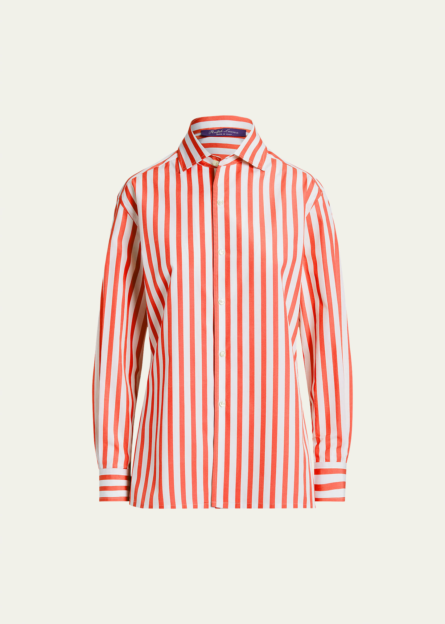 Polo Ralph Lauren Capri Striped Cotton Shirt In Poppy Orange/white
