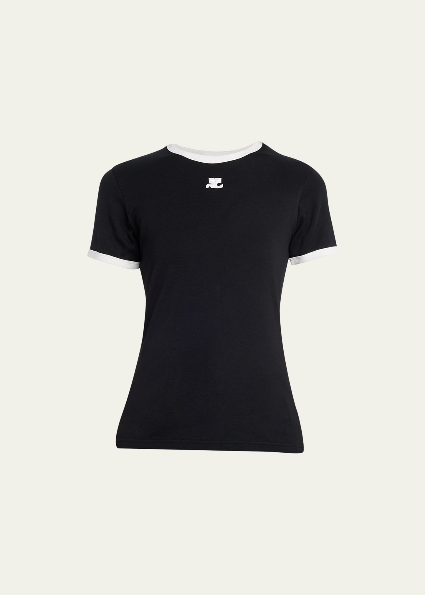 Courrèges Logo-embroidered Cotton T-shirt With Tipping In Blackheritage Whi