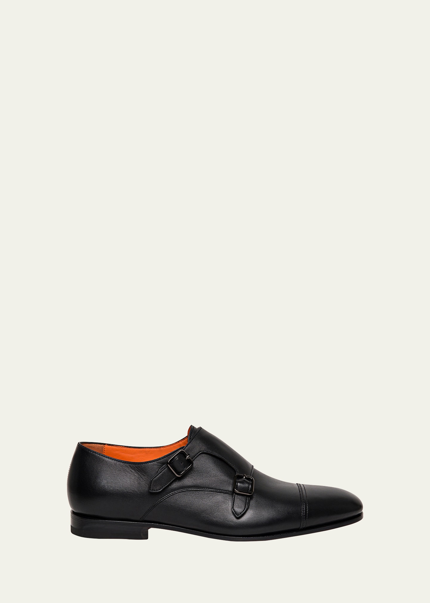 Santoni Daemons Double Monk Strap Shoe In Black