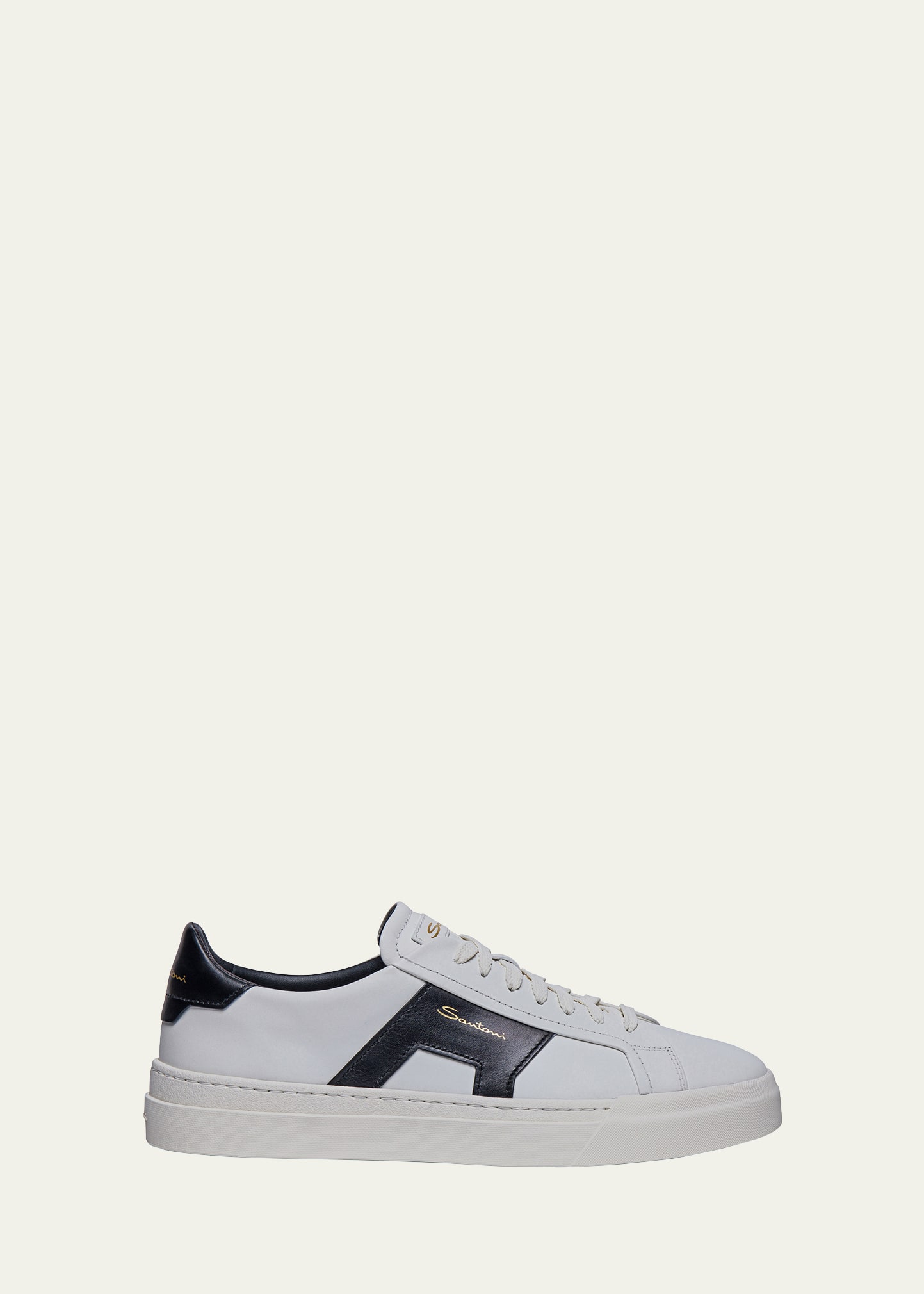 Santoni Men's Double Buckle Leather Low-top Sneakers In White