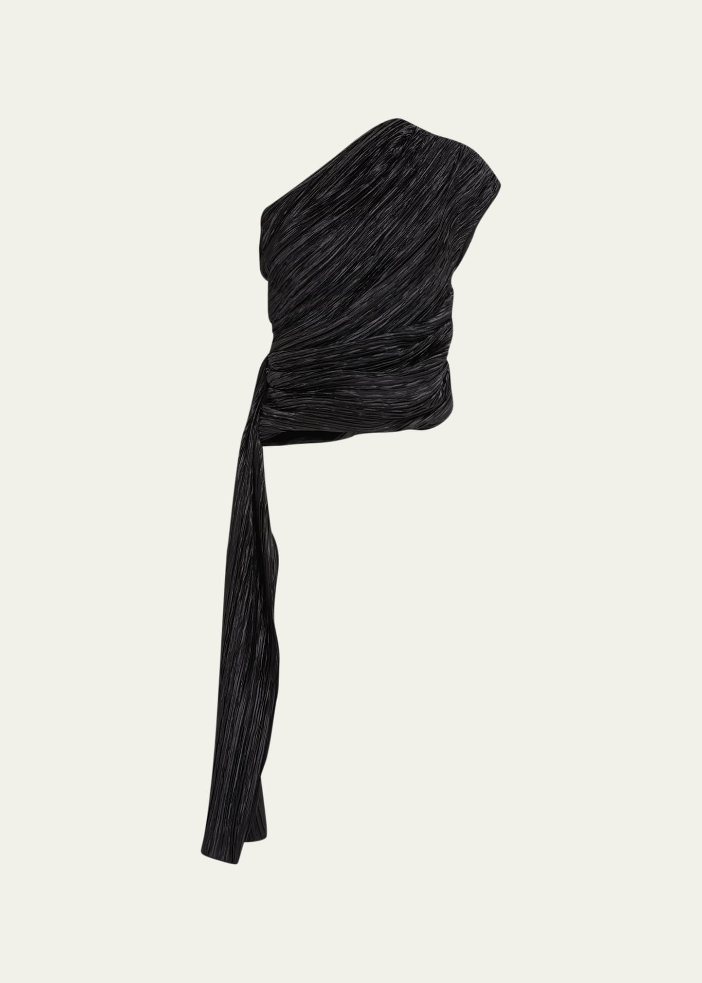 Marina Moscone One-Shoulder Plisse Sarong Top