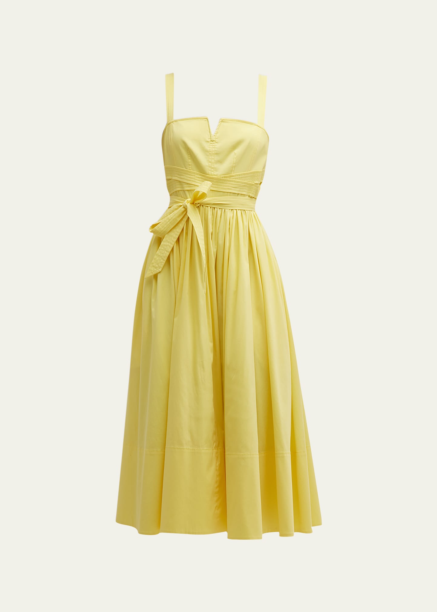 Cinq À Sept Corneli Notched Side-tie Poplin Midi Dress In Yellow