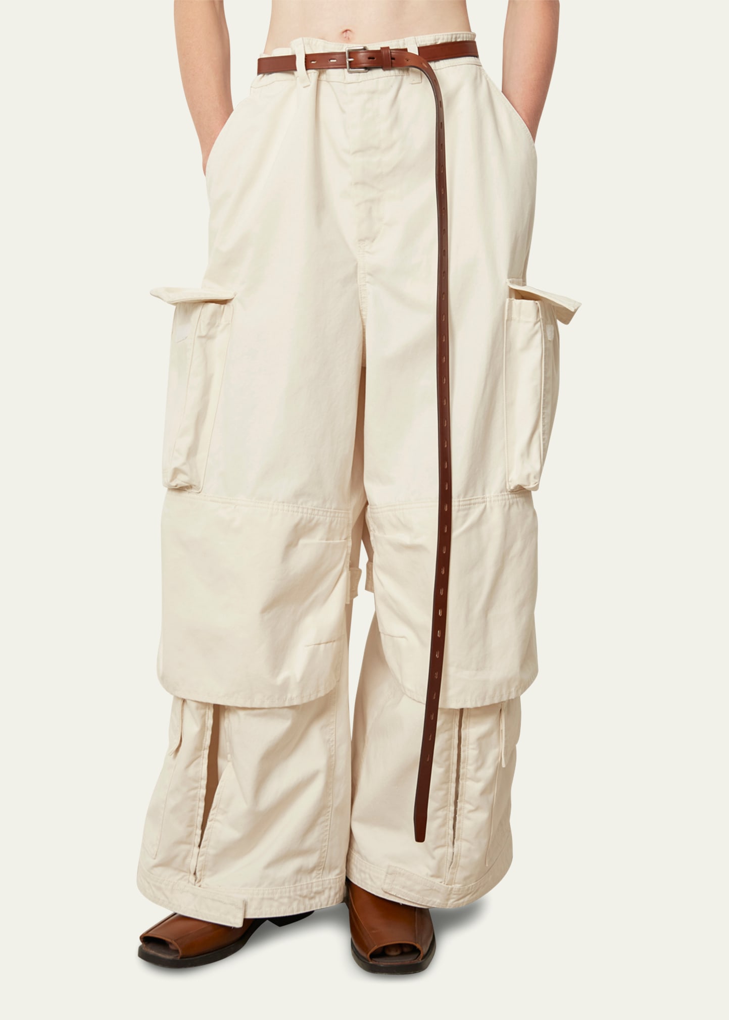 Hed Mayner Men's Double-layer Oversized Cargo Pants In Off-white | ModeSens