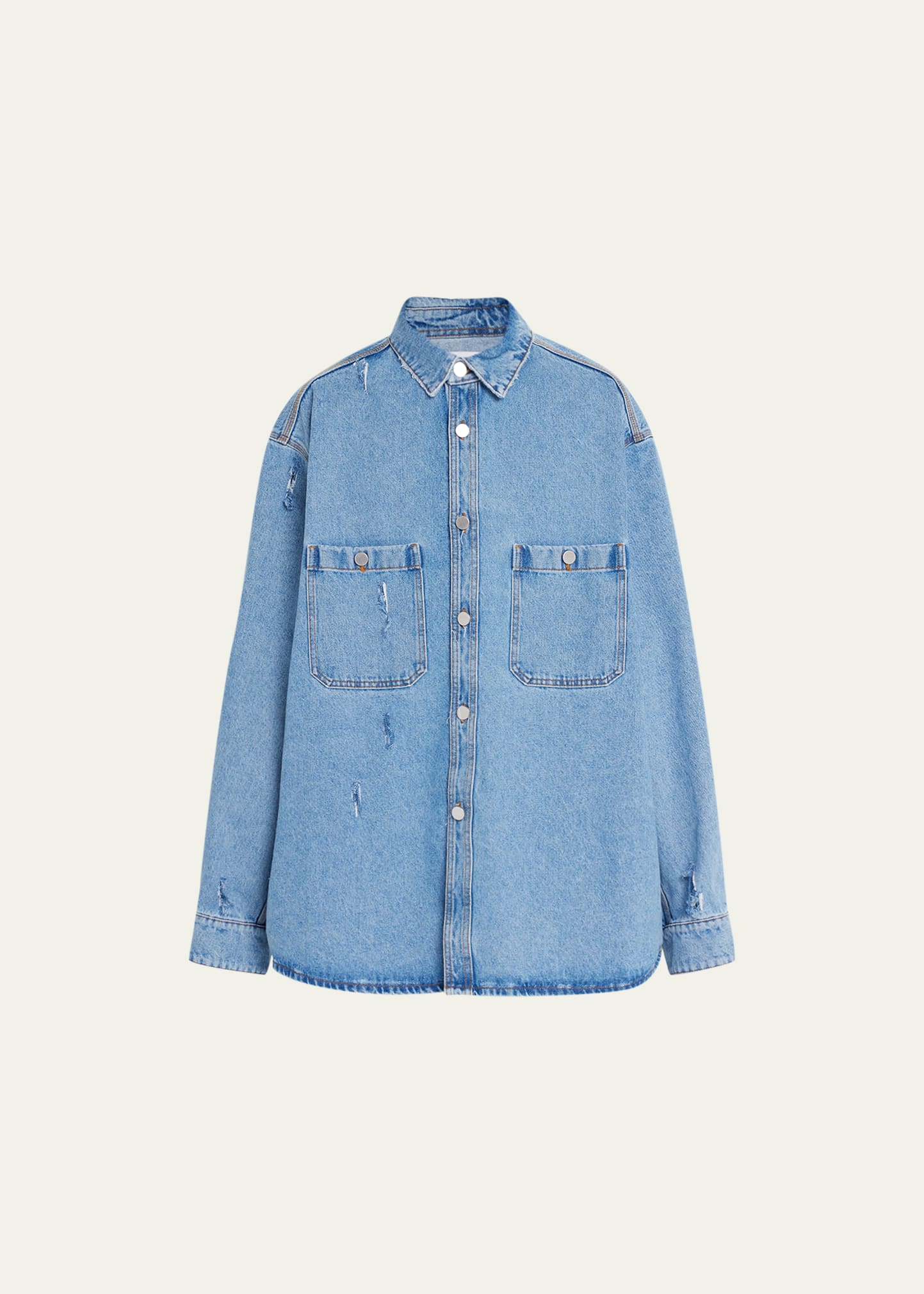 Hed Mayner Destroyed Denim Shirt In Blue | ModeSens