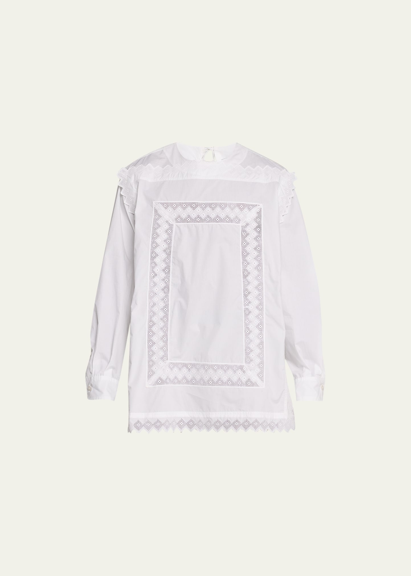 Hed Mayner Men's Long Sleeve Backless Lace Square Shirt In White