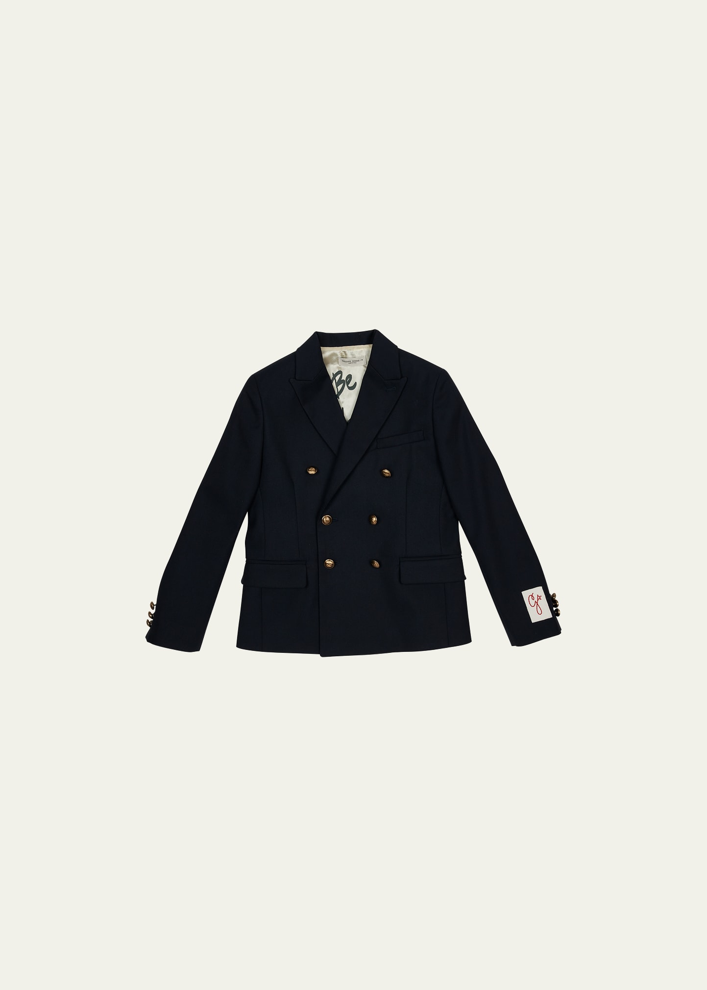 Shop Golden Goose Boy's Double-breasted Twill Blazer In Navy