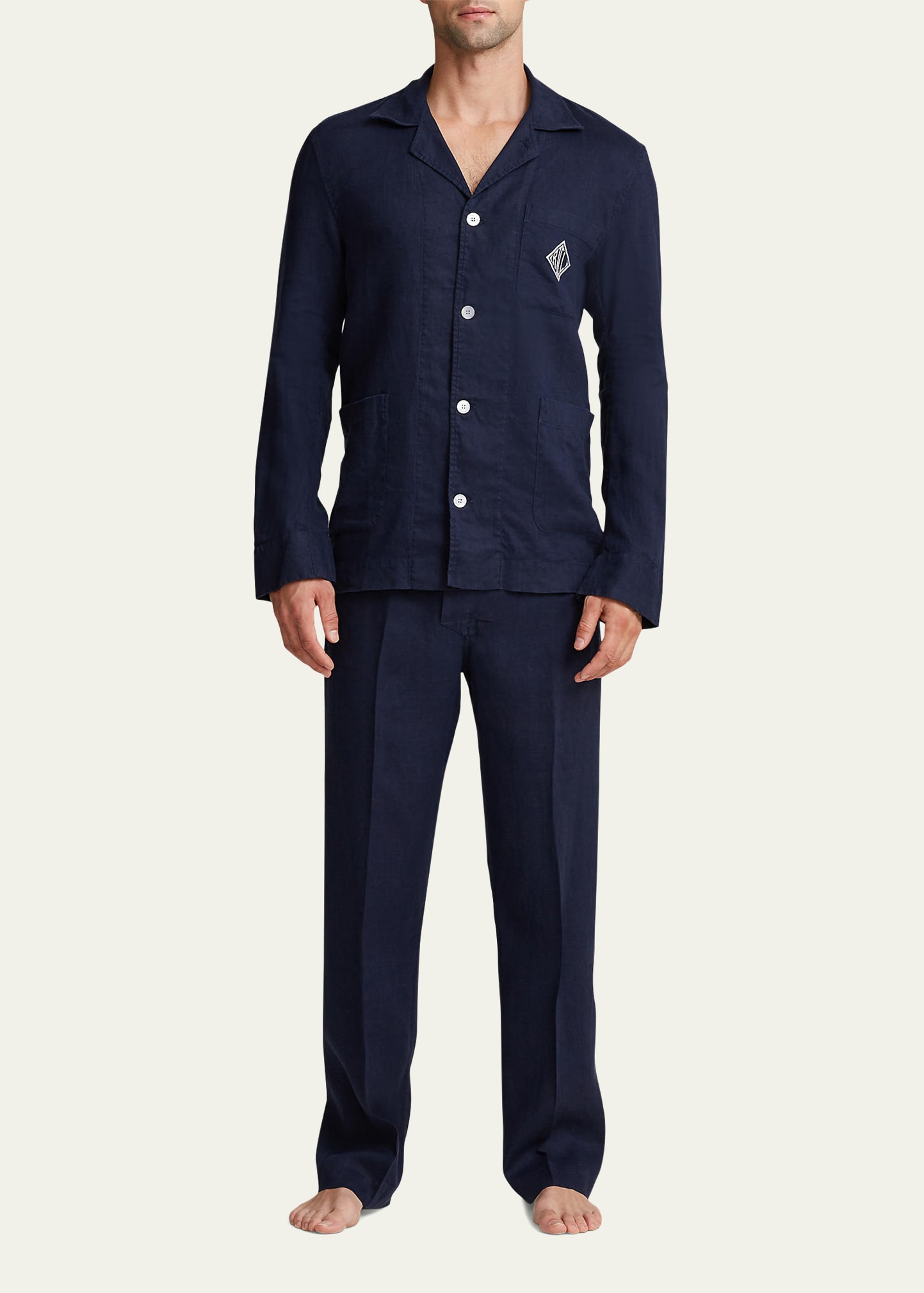 Ralph Lauren Men's Textured Linen Two-piece Pajama Set In Navy
