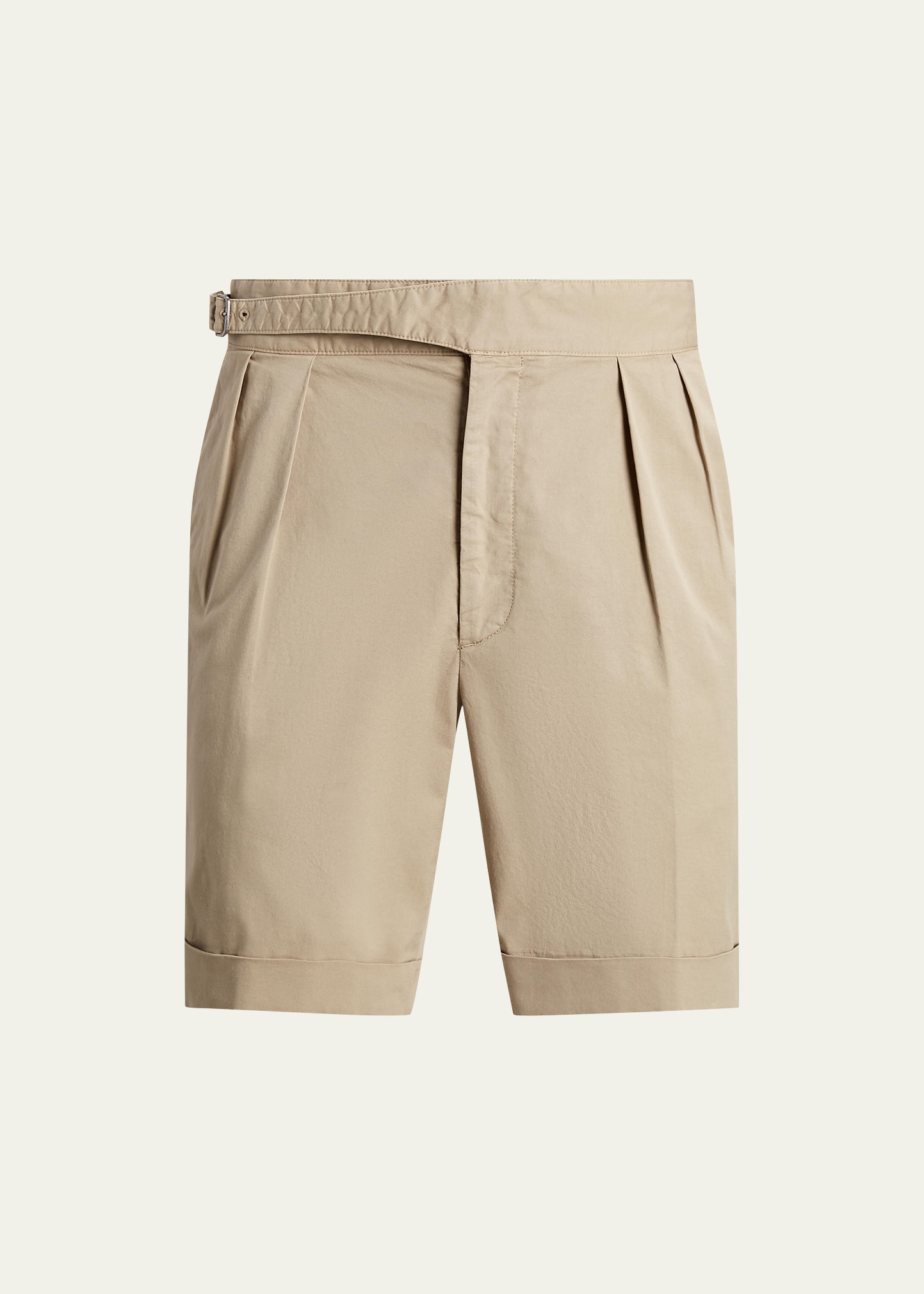 Ralph Lauren Men's Byron Pleated Side-buckle Chino Shorts In Khaki
