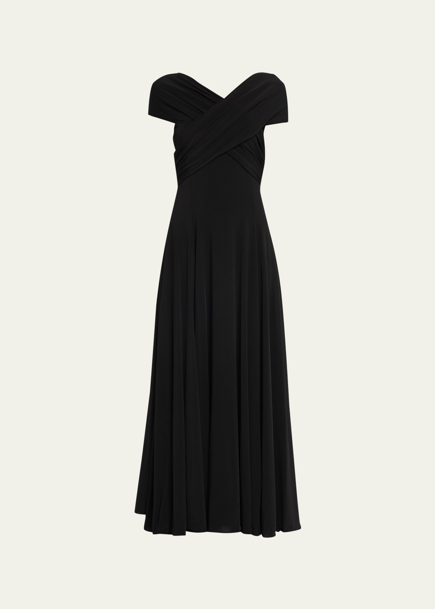 Shop Khaite Bruna Off-shoulder Crossover Gown In Black
