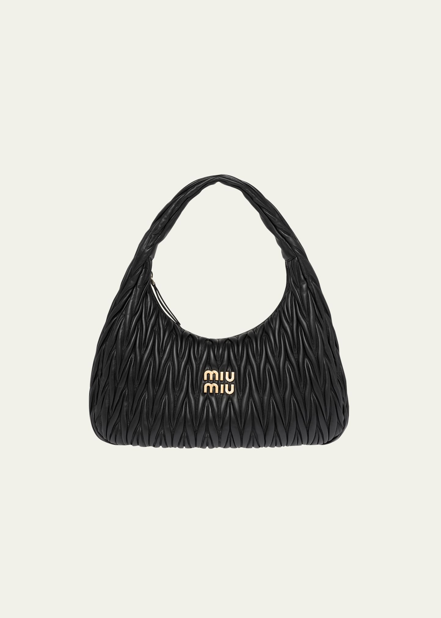 Miu Miu Large Quilted Leather Hobo Bag In Black