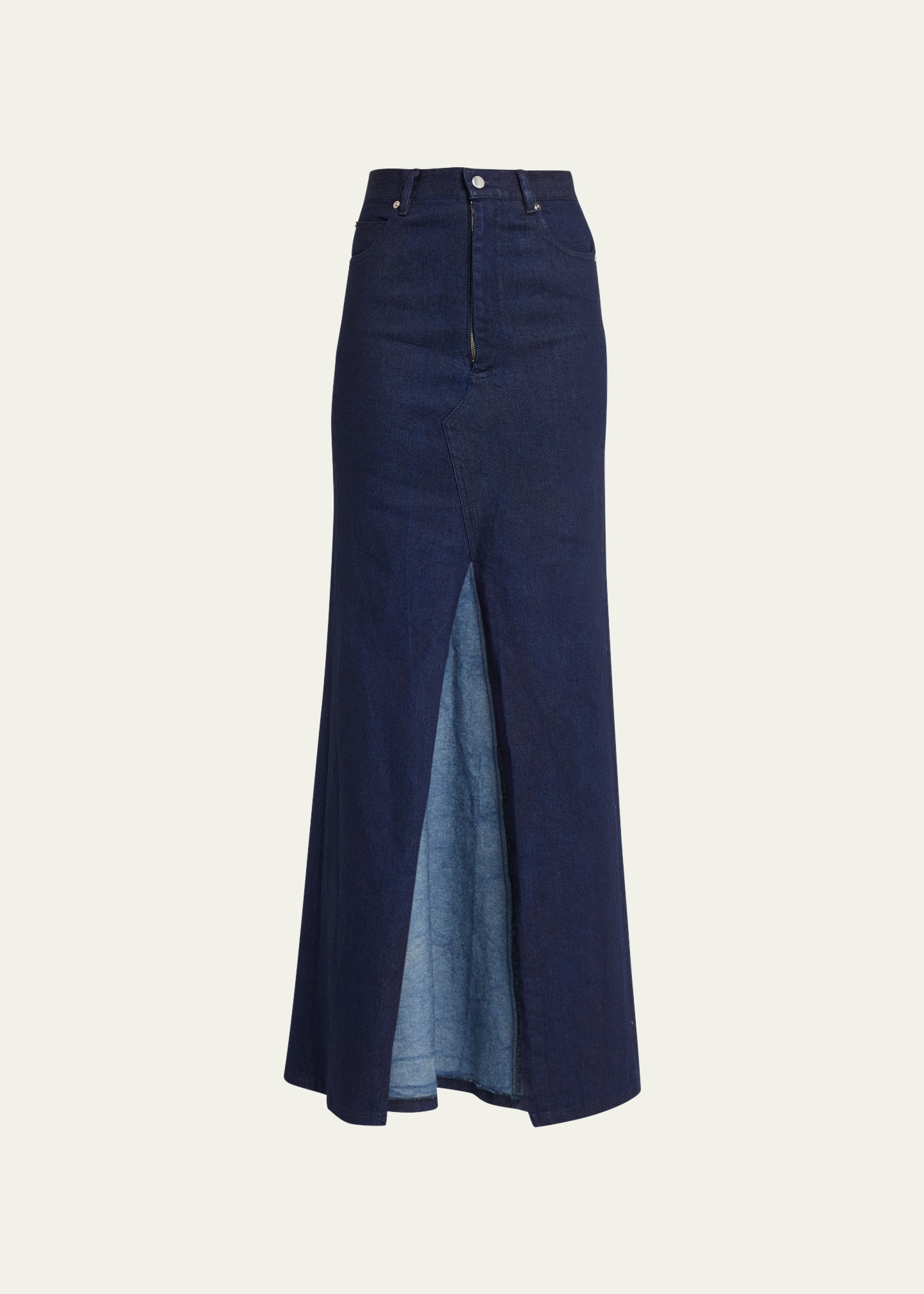 Front-Slit A-Line Denim Maxi Skirt