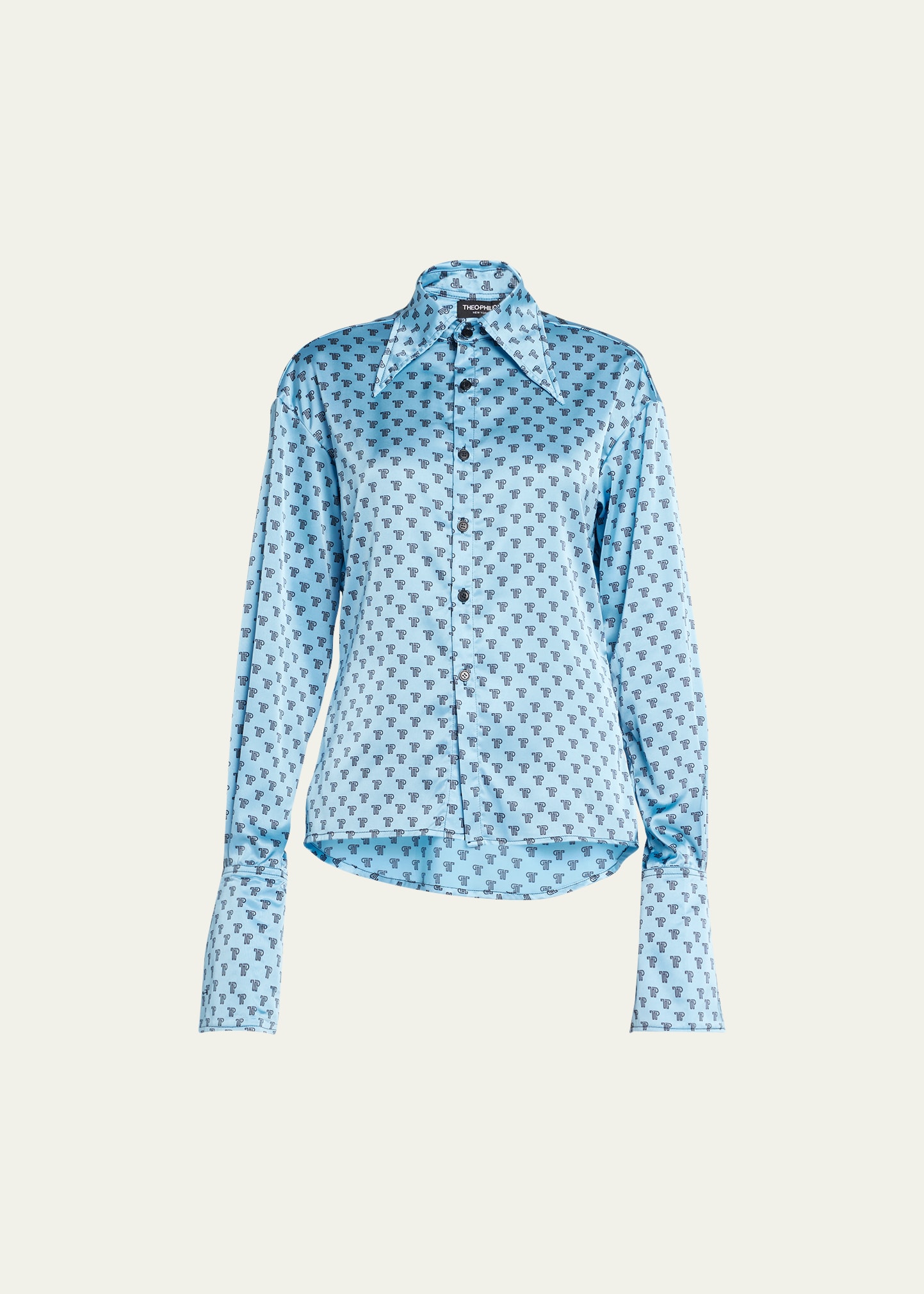 Theophilio Logo-print Button-front Silk Blouse In Blue