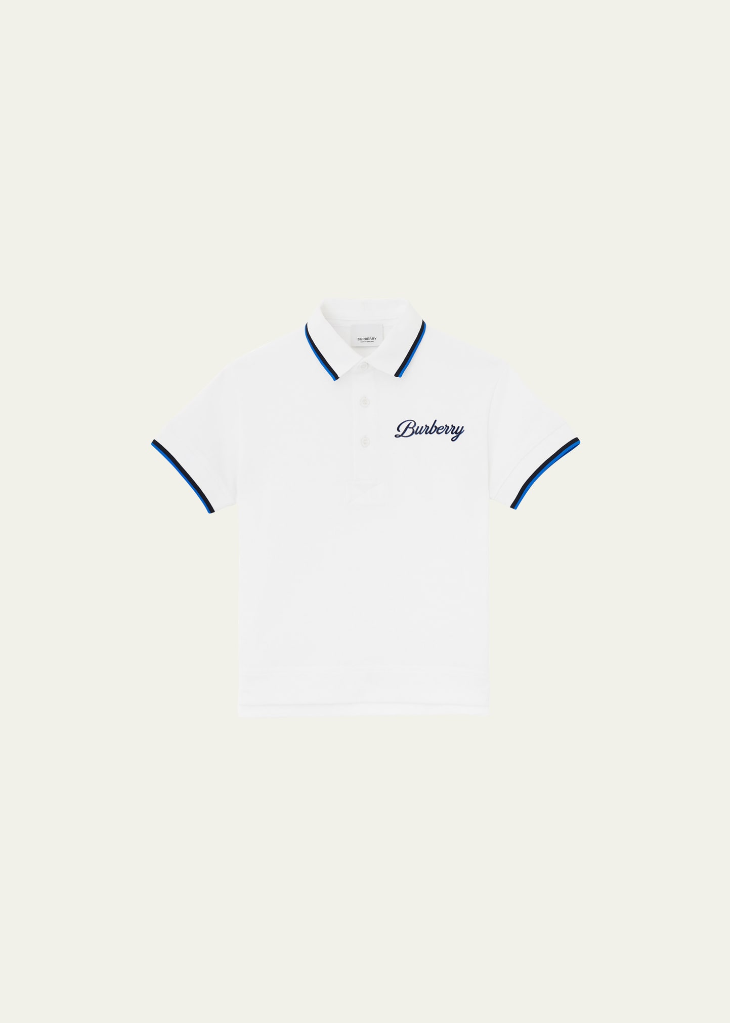 Burberry Kids' Boy's Langton Script Logo-print Polo Shirt In White