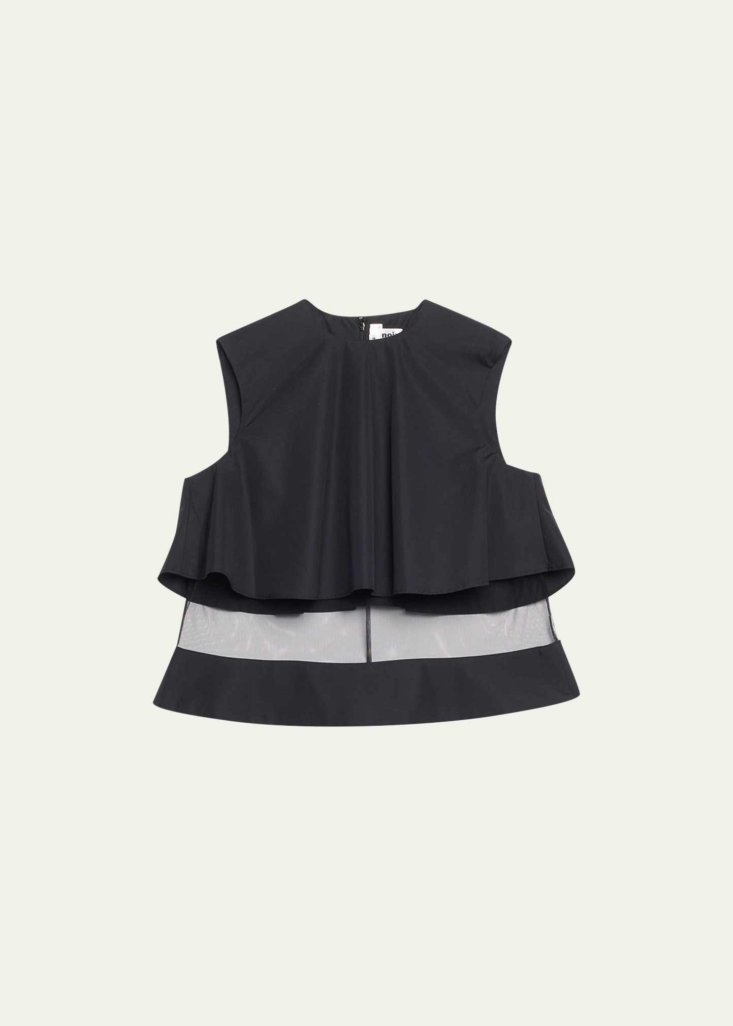 Noir Kei Ninomiya Tiered Tulle-panel Cotton Cropped Top In Black