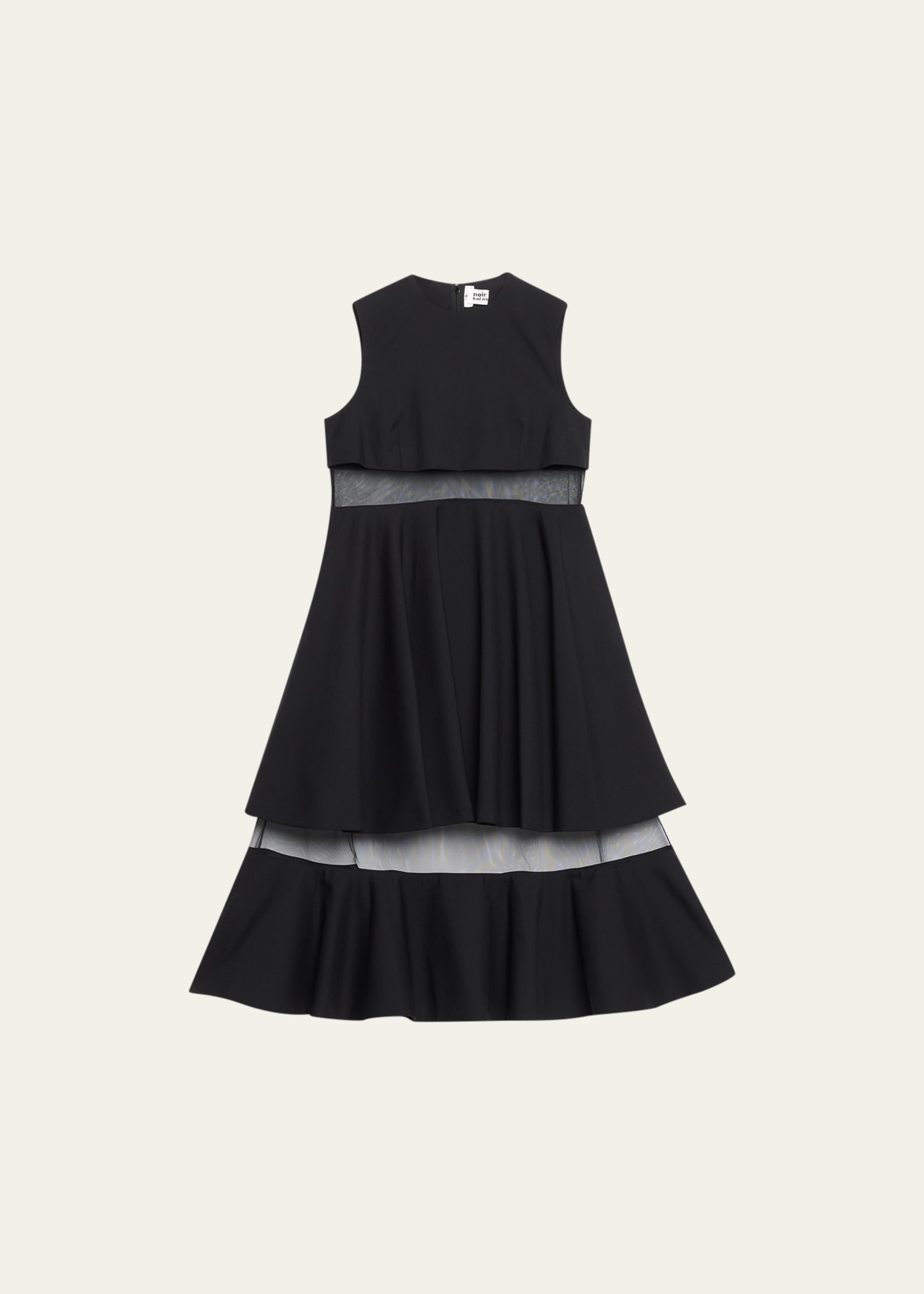 NOIR KEI NINOMIYA SLEEVELESS TIERED MESH MIDI DRESS