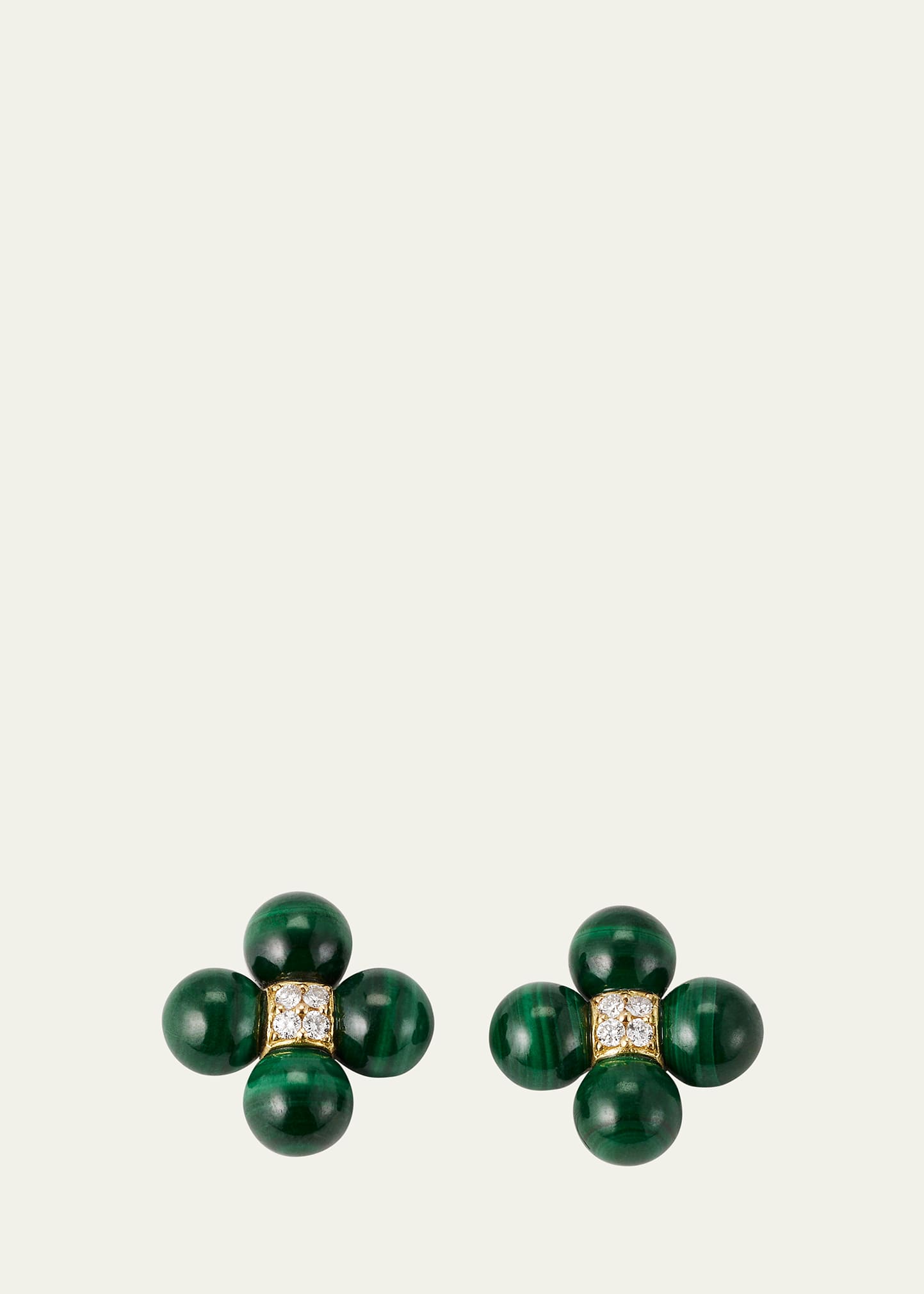 Sequence 18k Gold Stud Earrings with Malachite and Diamond