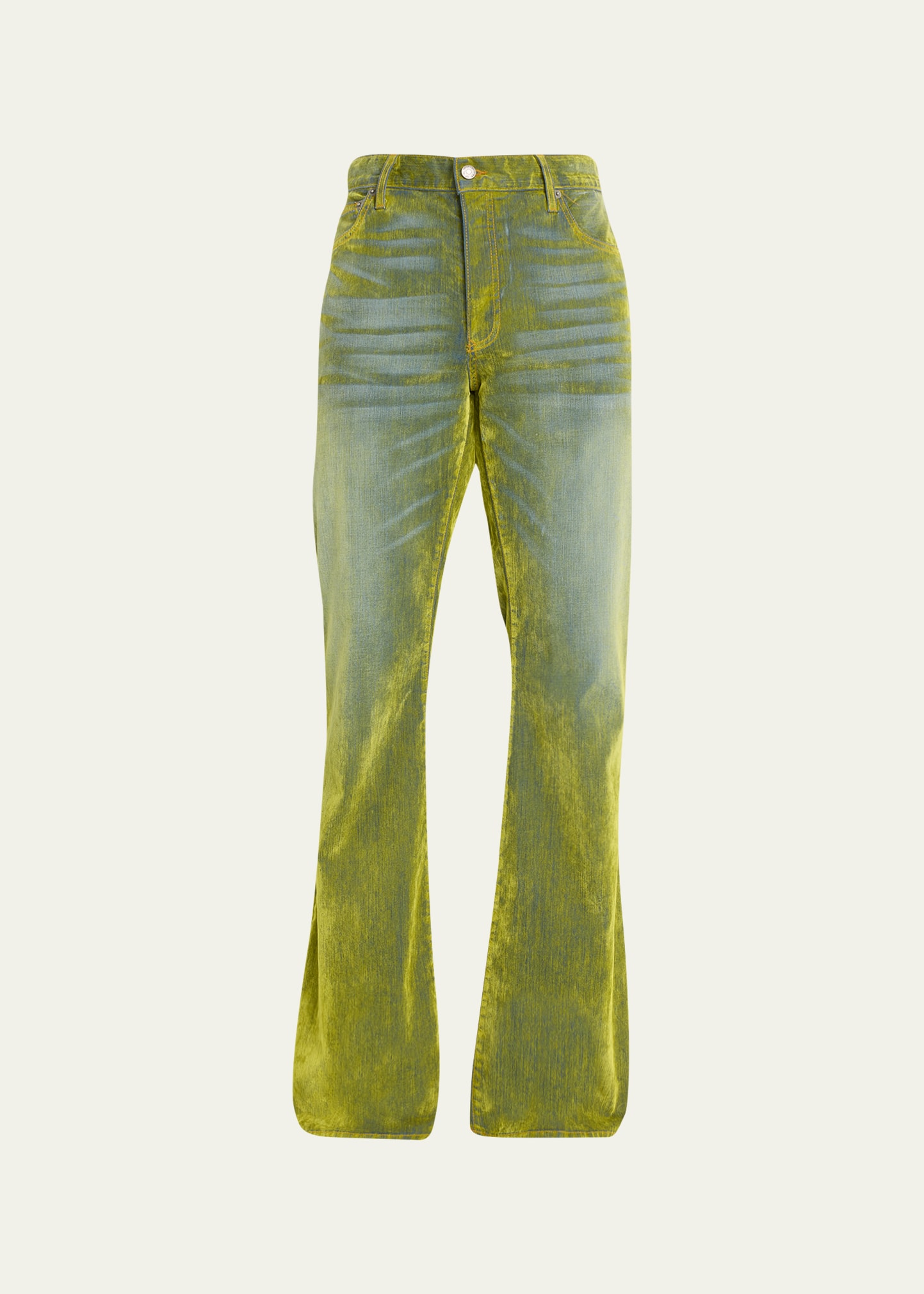Cout De La Liberte Men's Iridescent Velvet Stretch Flared Jeans